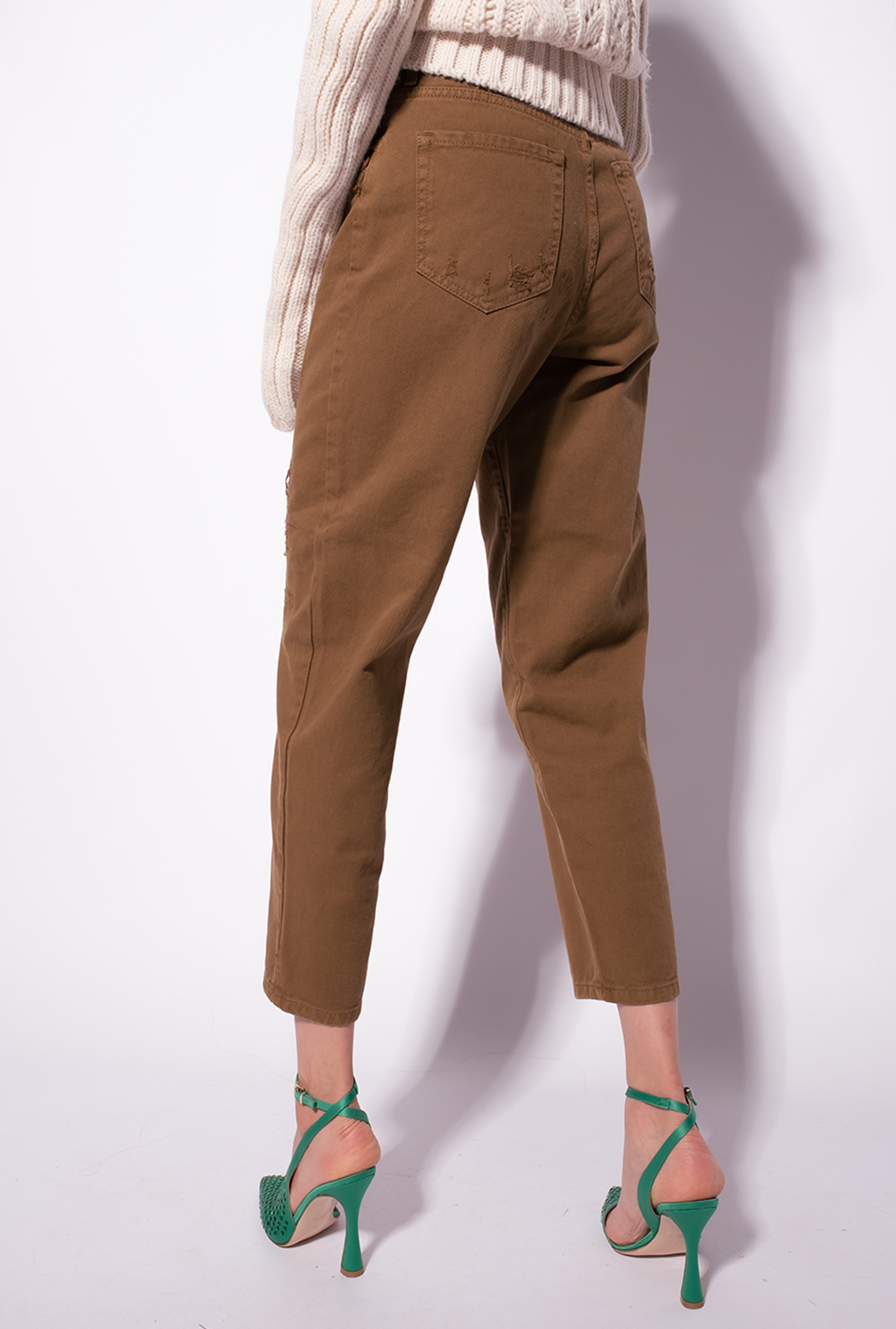 Mom-fit trousers in ripped bull fabric