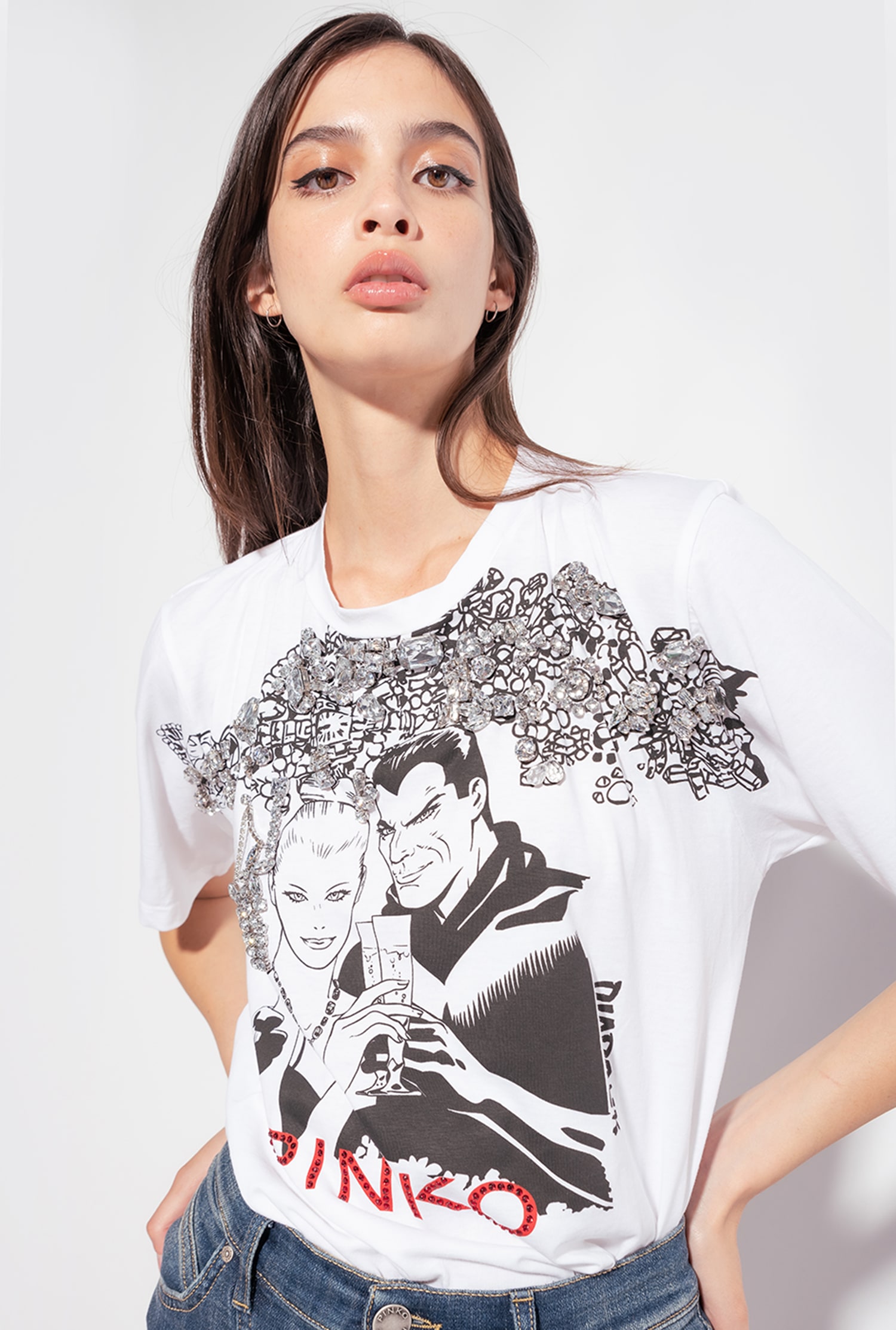 Bejewelled PINKO Diabolik T-shirt