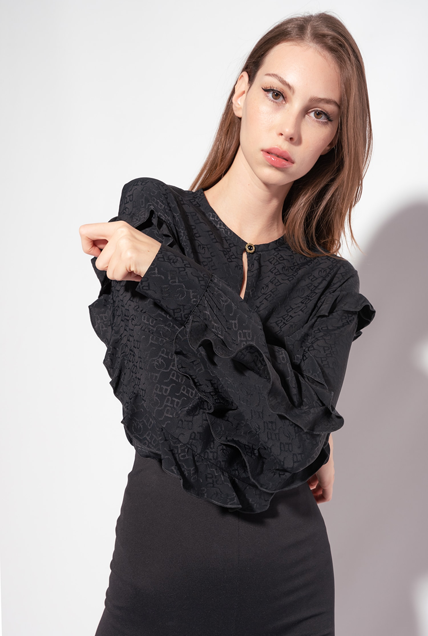 Silk jacquard blouse with logo
