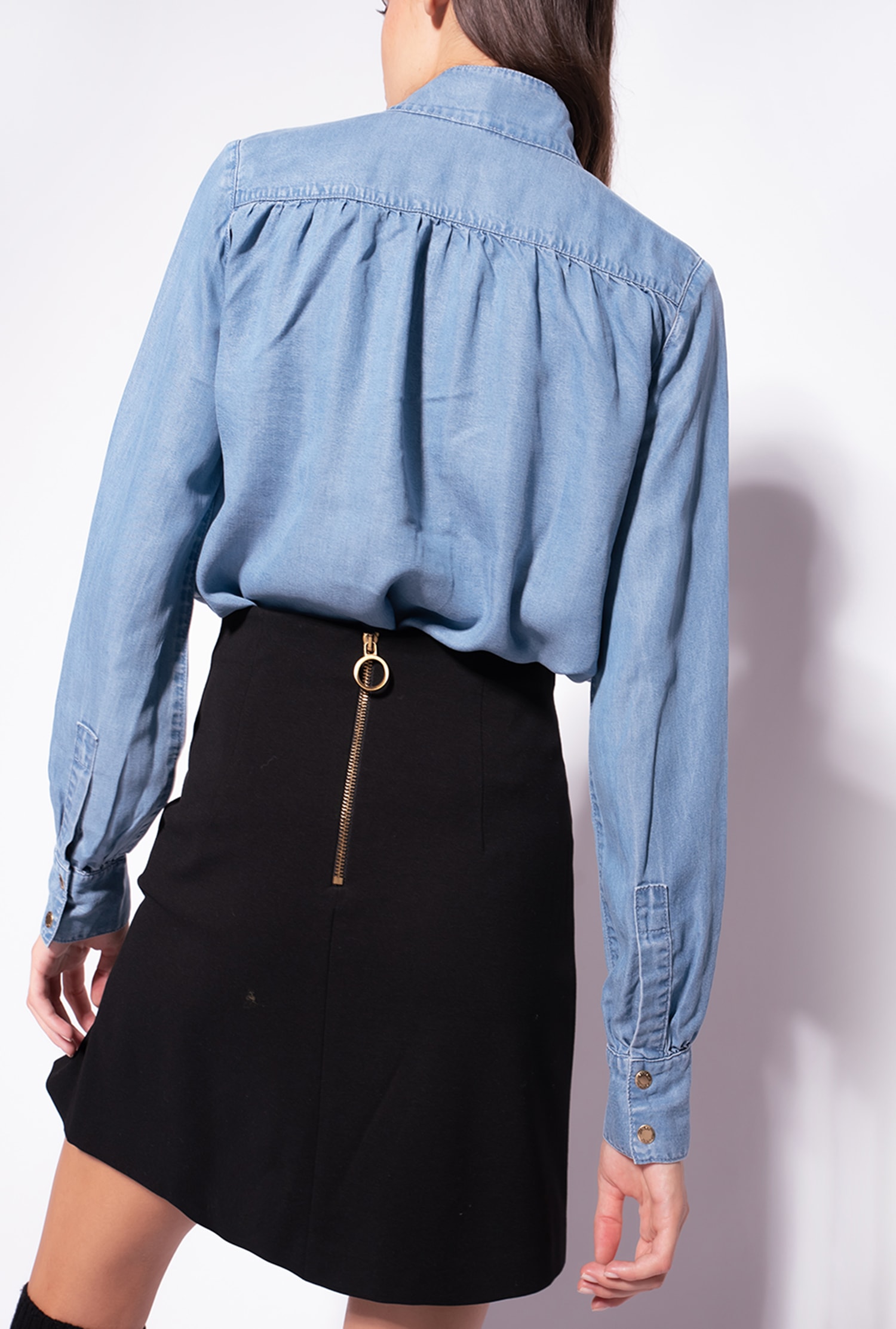 Light denim pussy-bow shirt