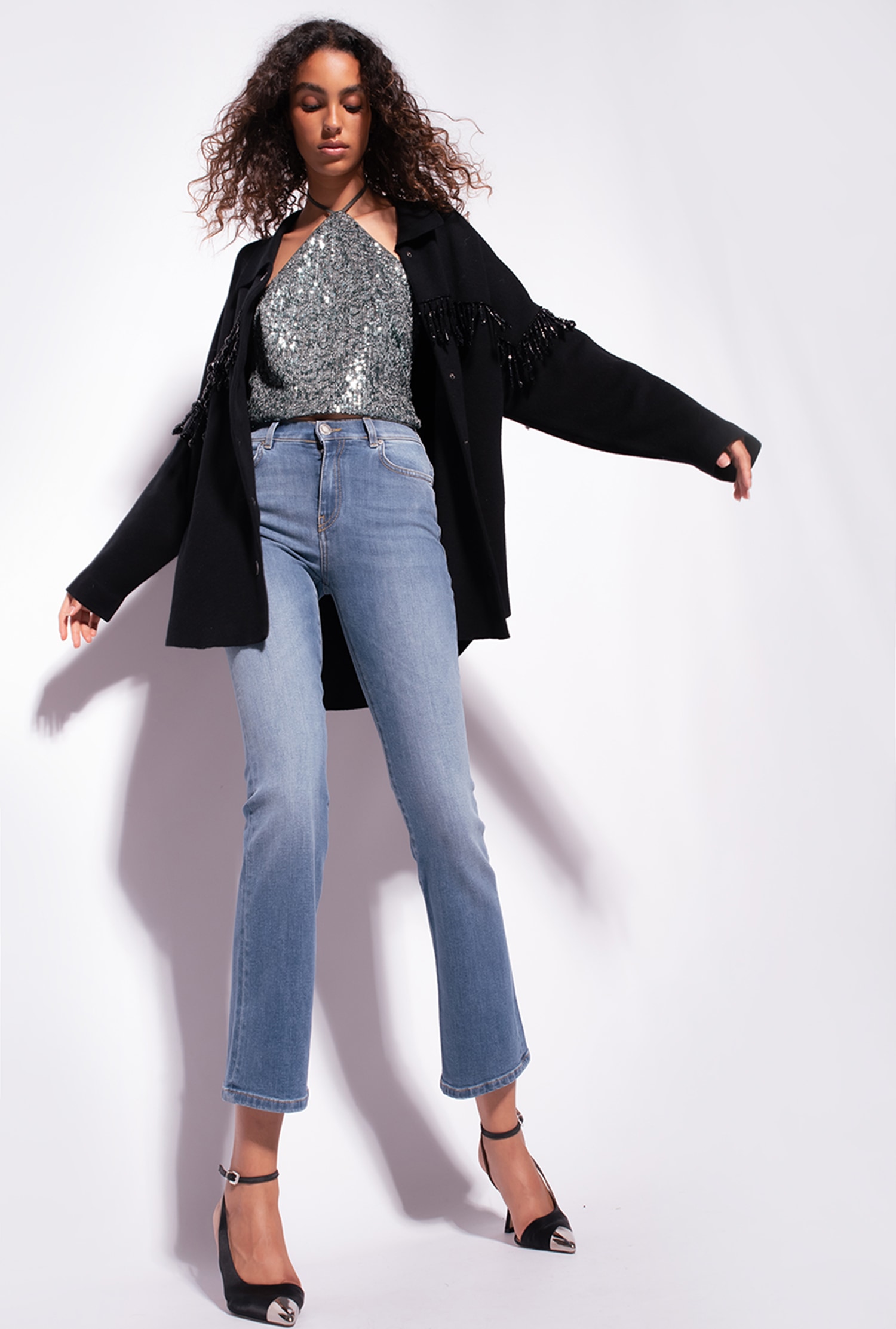 Blue denim boot-cut jeans