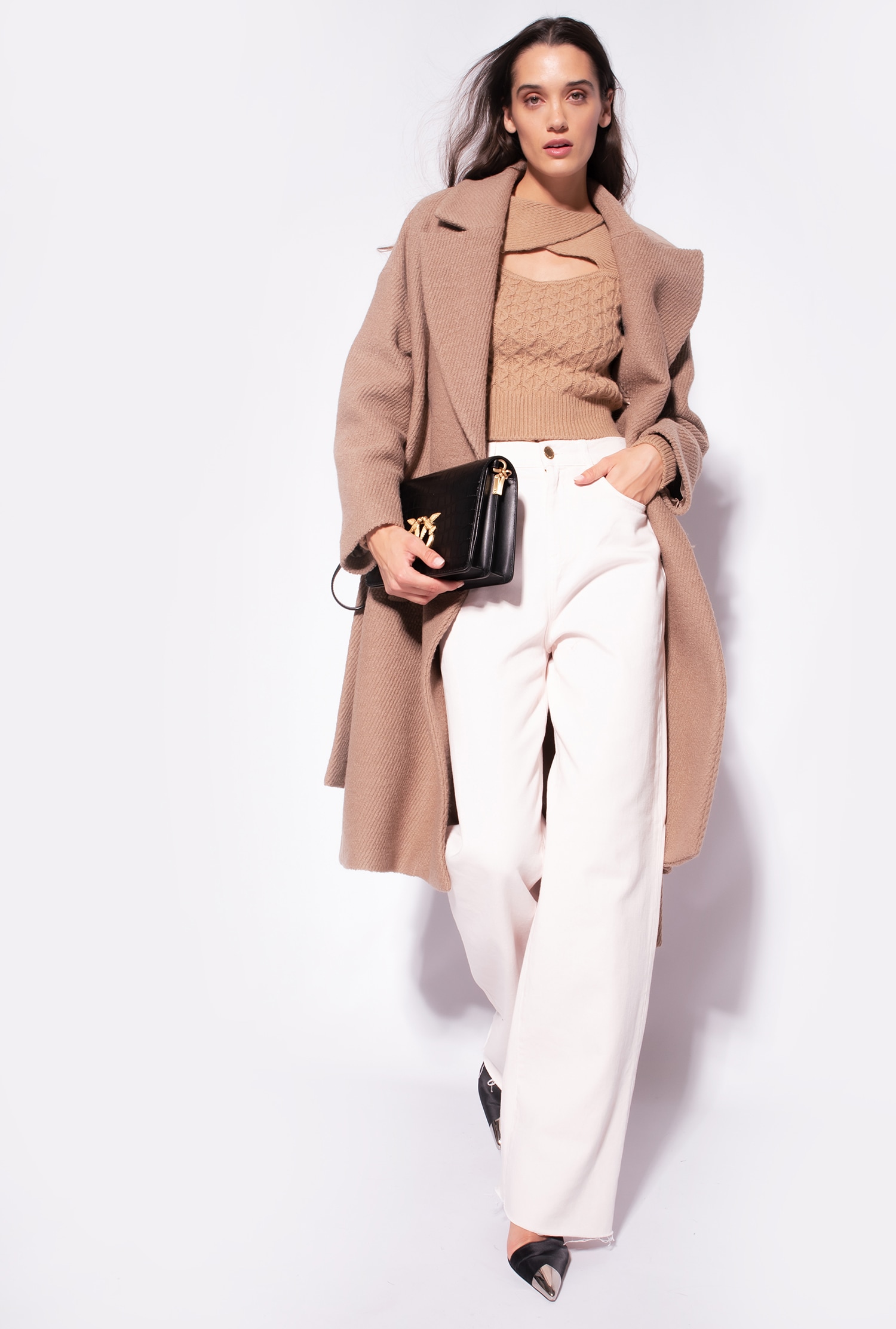 Mixed-knit pullover with cut-out detailing