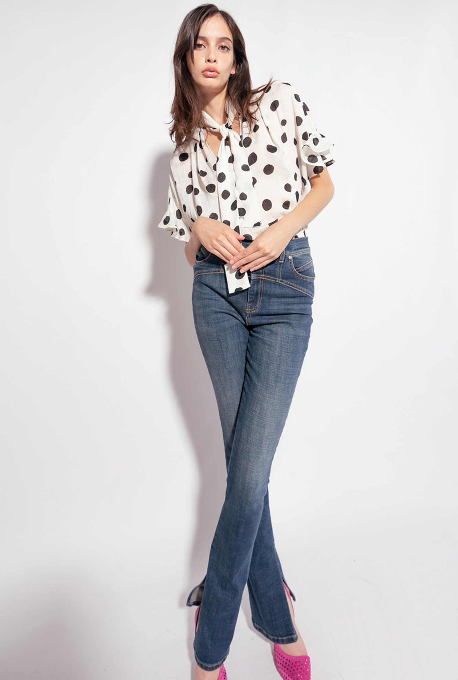 Boxy polka-dot blouse
