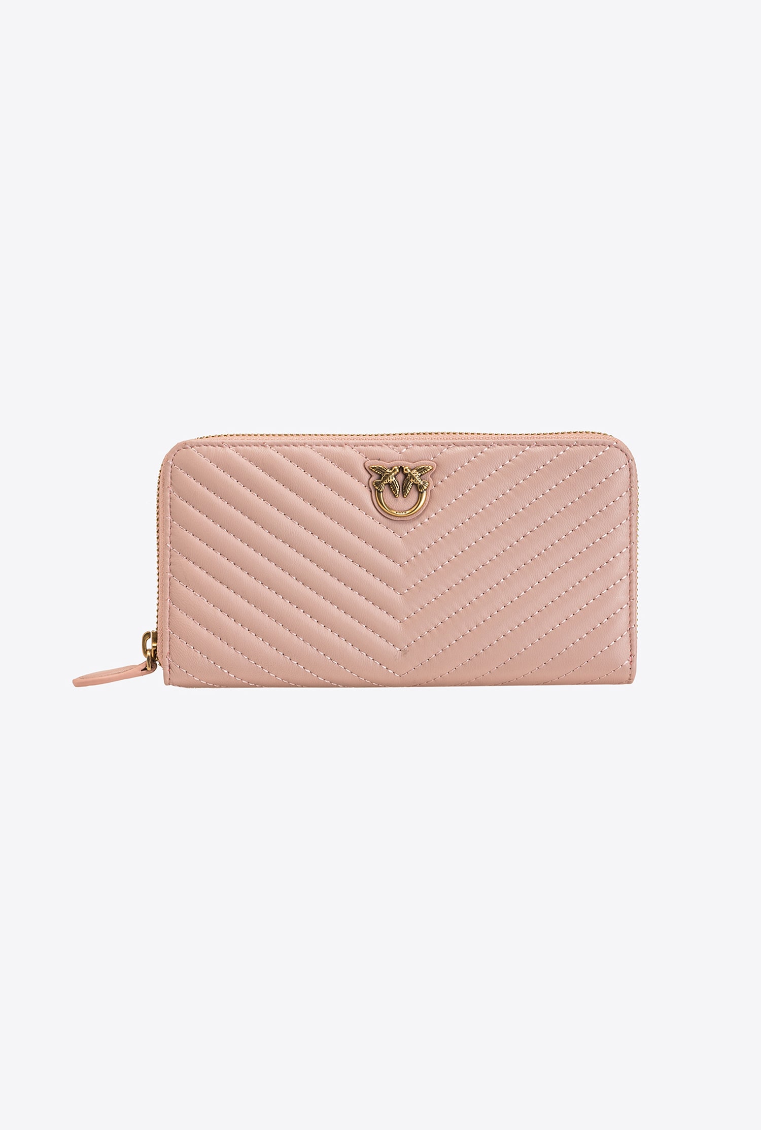 Zip-around wallet in chevron-patterned nappa