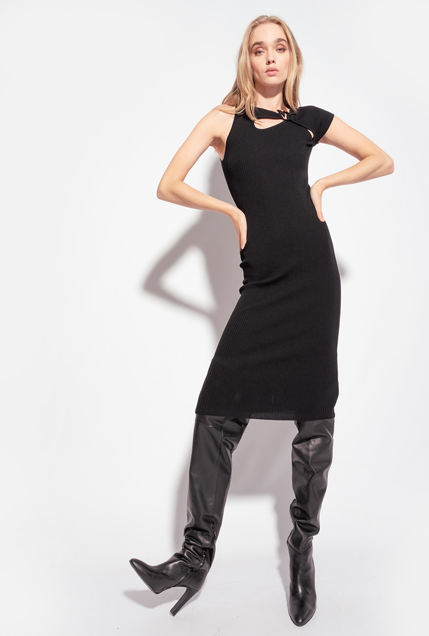 Knit one-shoulder dress with Love Birds detail