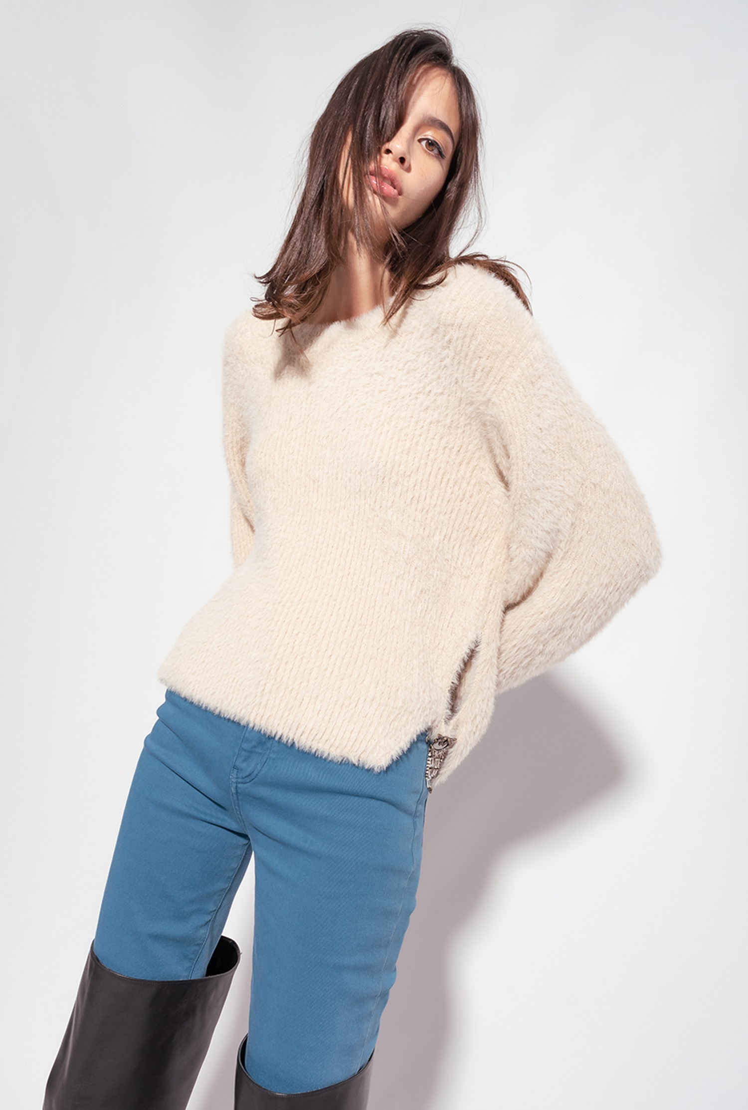 Ribbed teddy-effect pullover