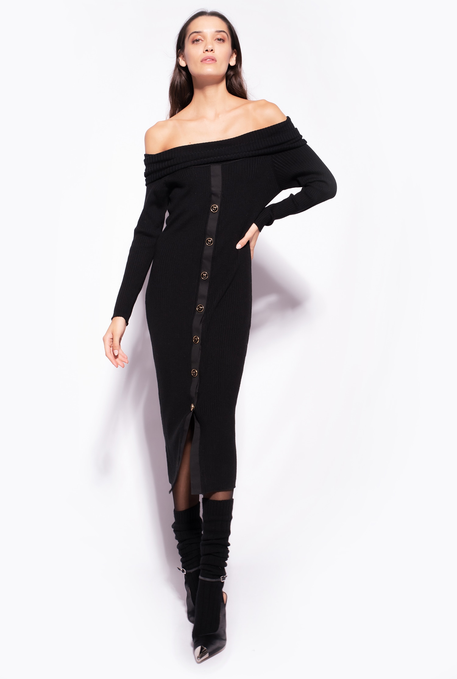 Knit midi dress with buttons