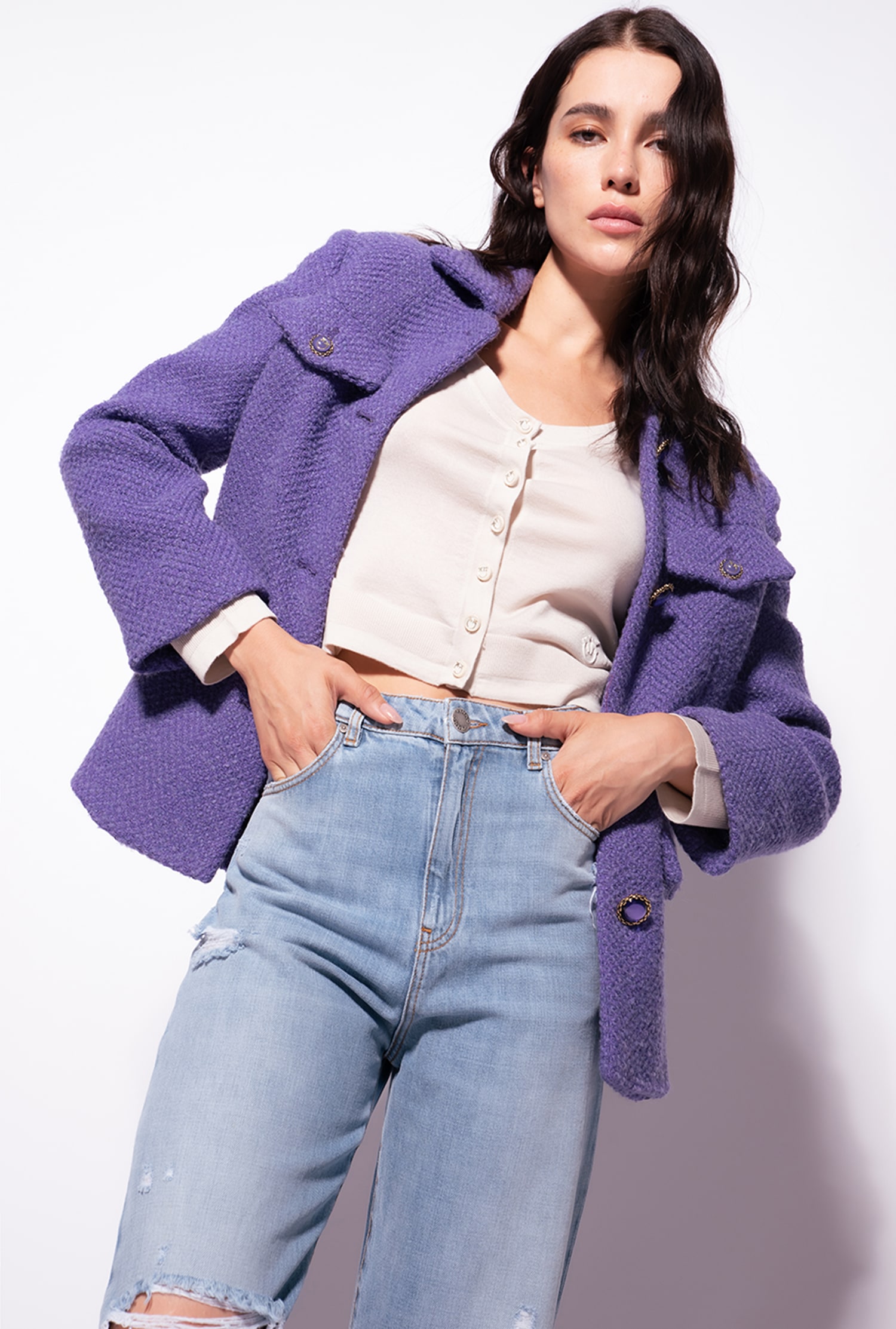 Cropped colour-block cardigan