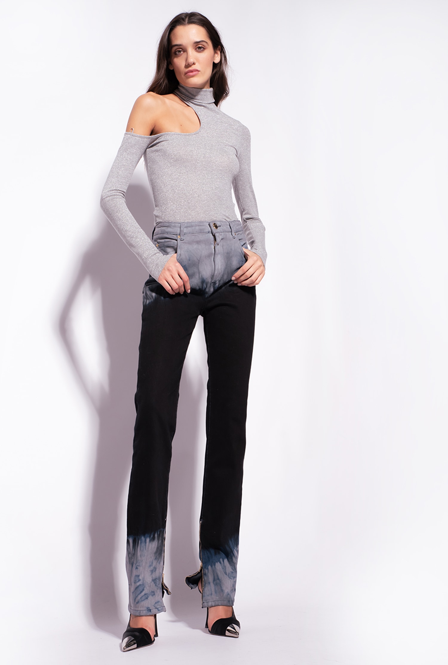 Ribbed lurex turtleneck sweater