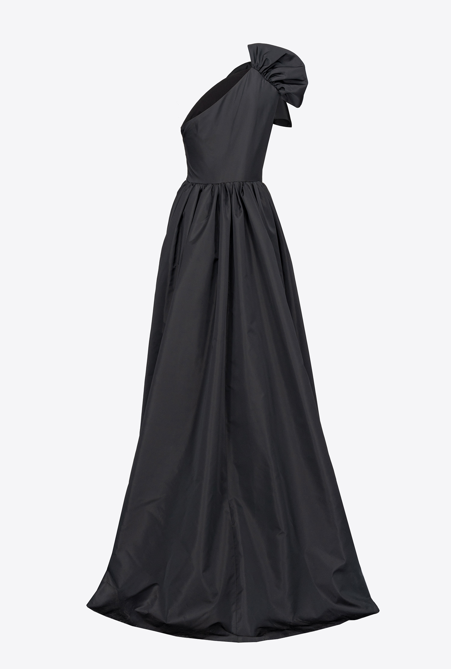 Long one-shoulder taffeta dress