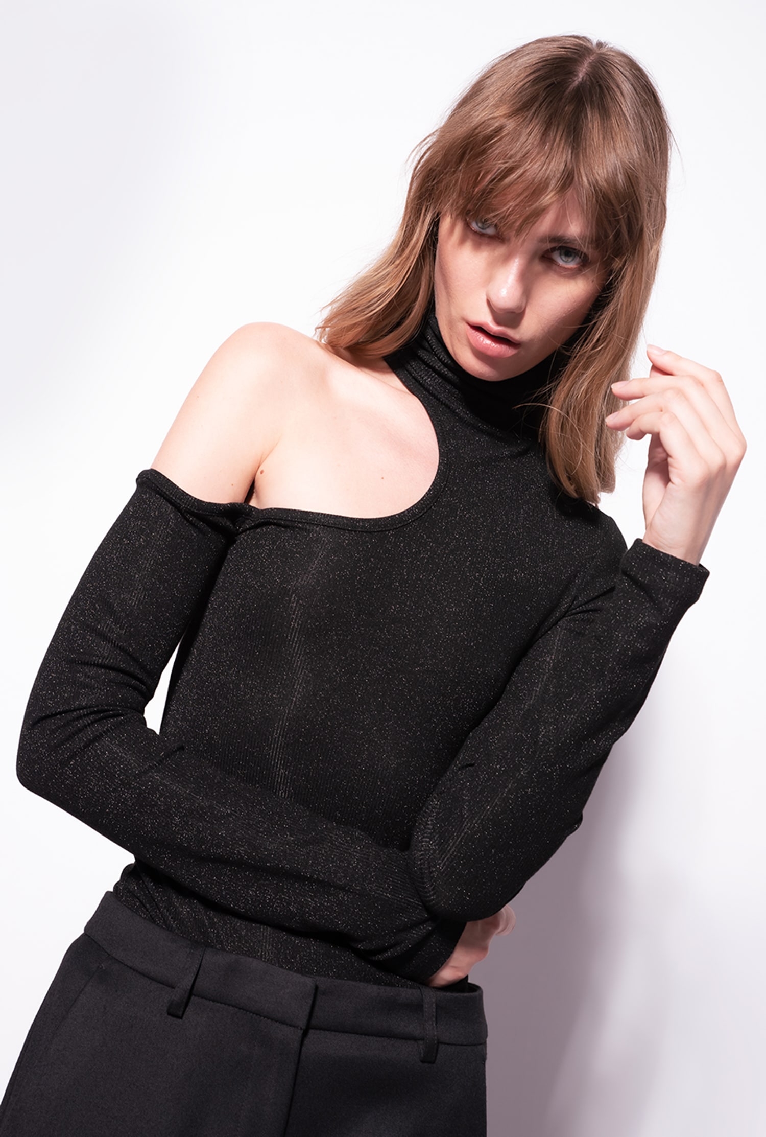 Ribbed lurex turtleneck sweater