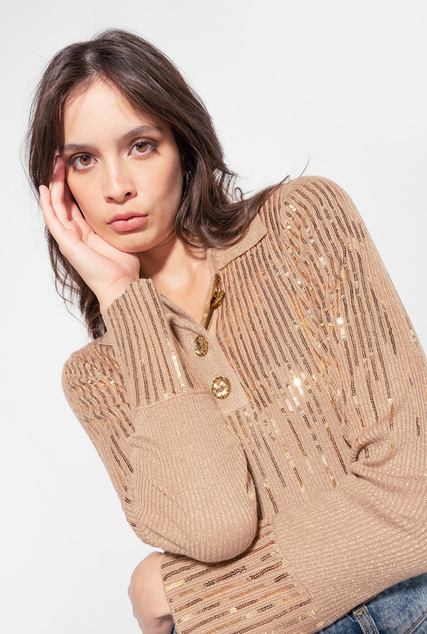 Rib-knit sweater with sequins