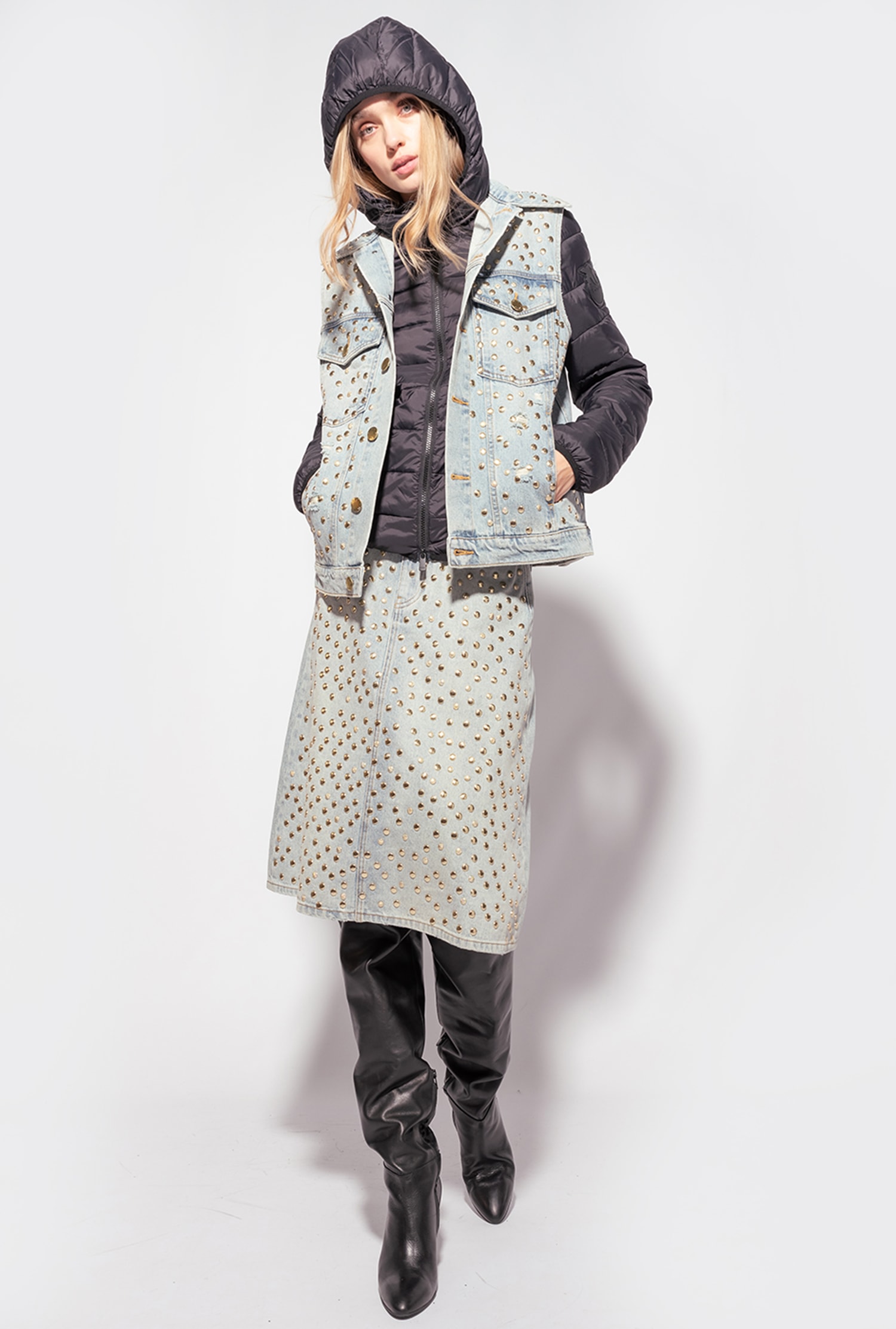 Denim vest with studs