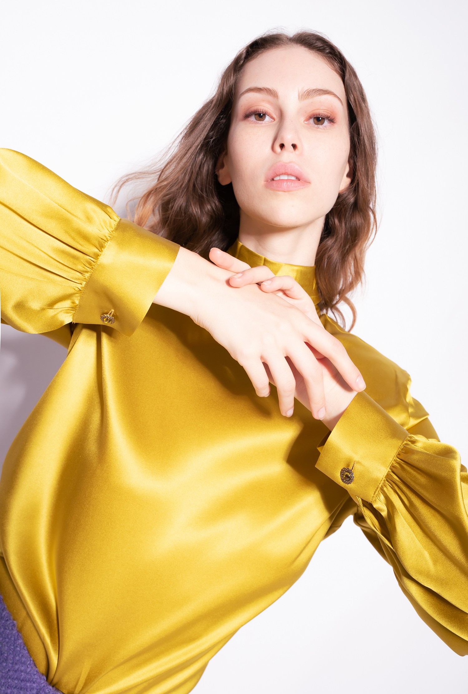 Stretch satin turtleneck blouse