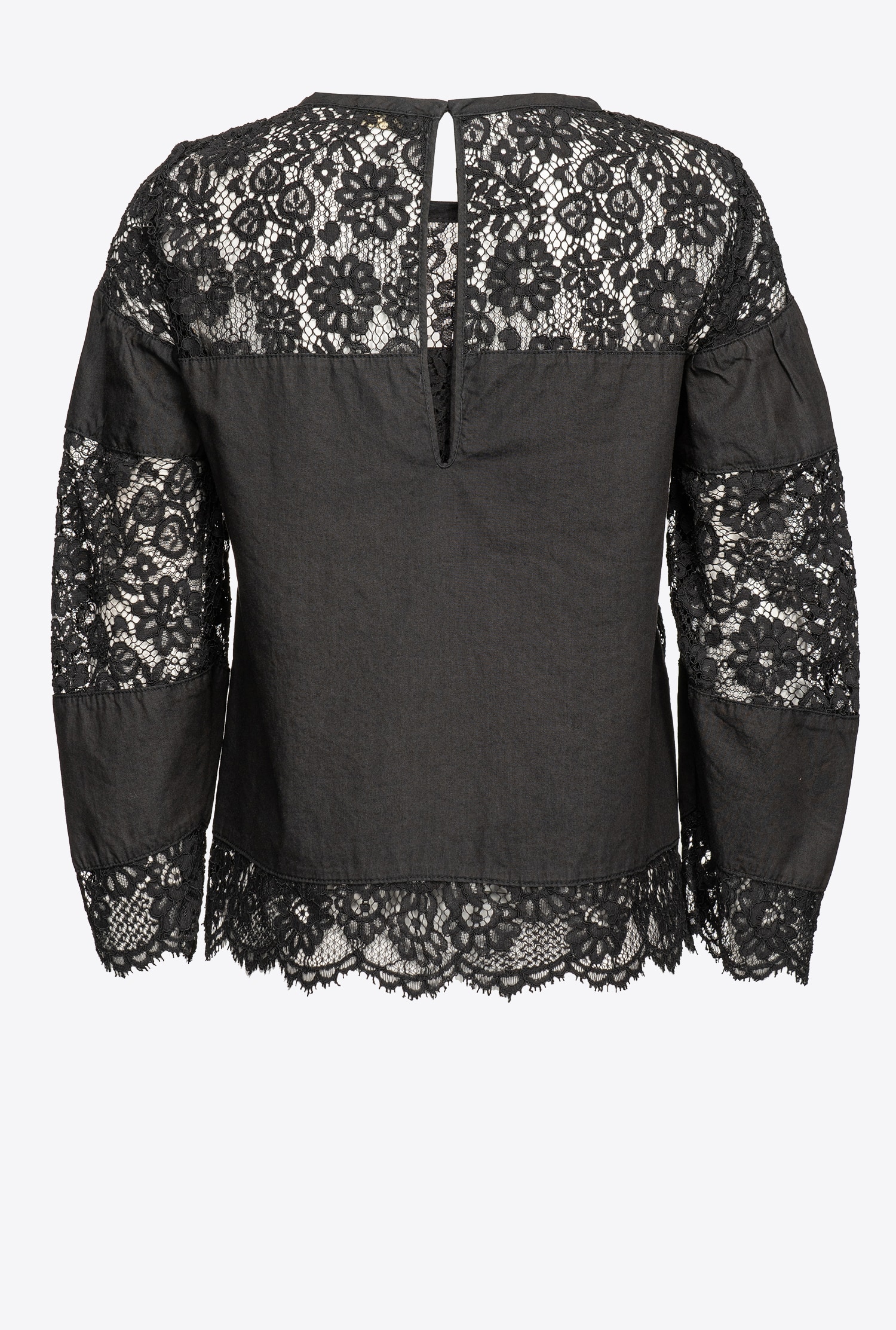 Black denim and lace blouse