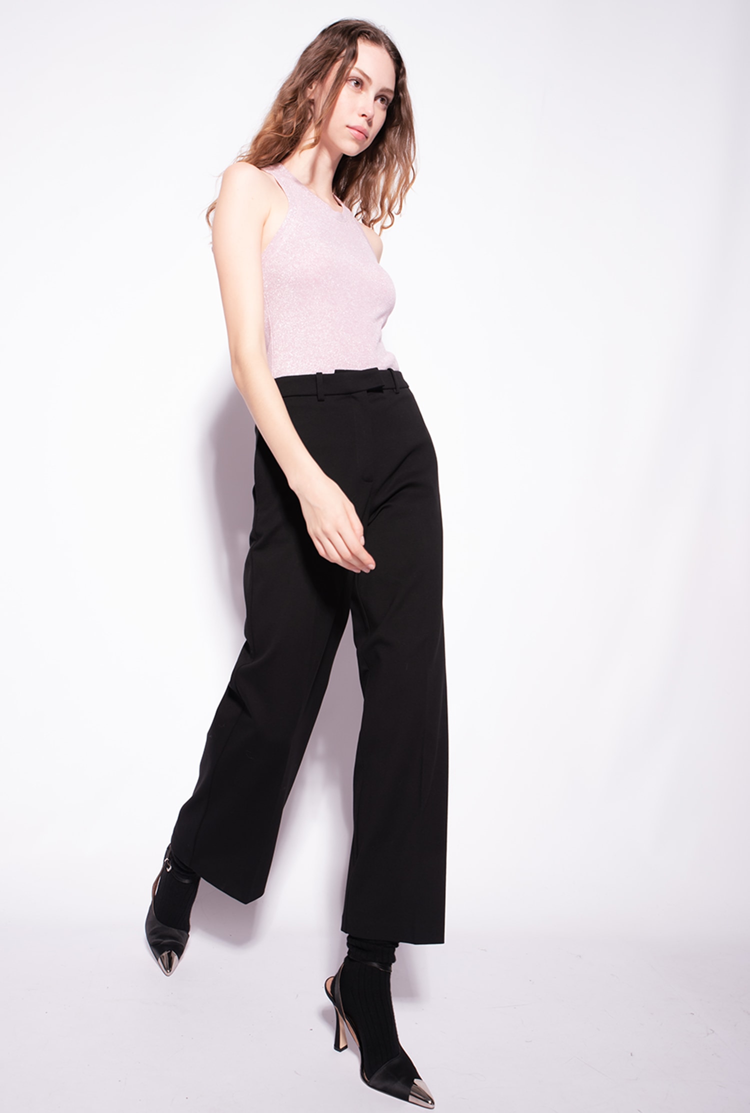 Ribbed lurex vest top