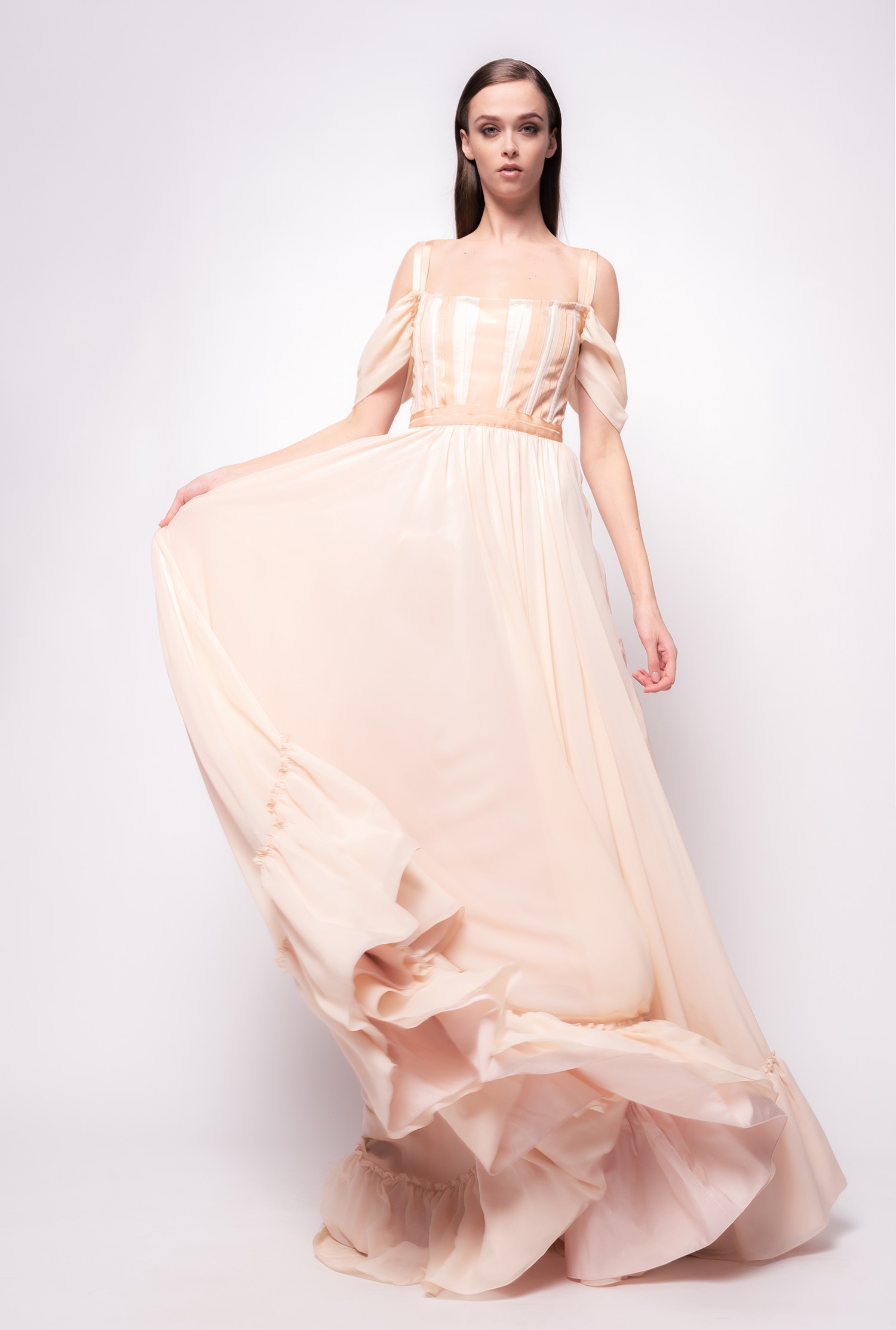 Long georgette bustier dress