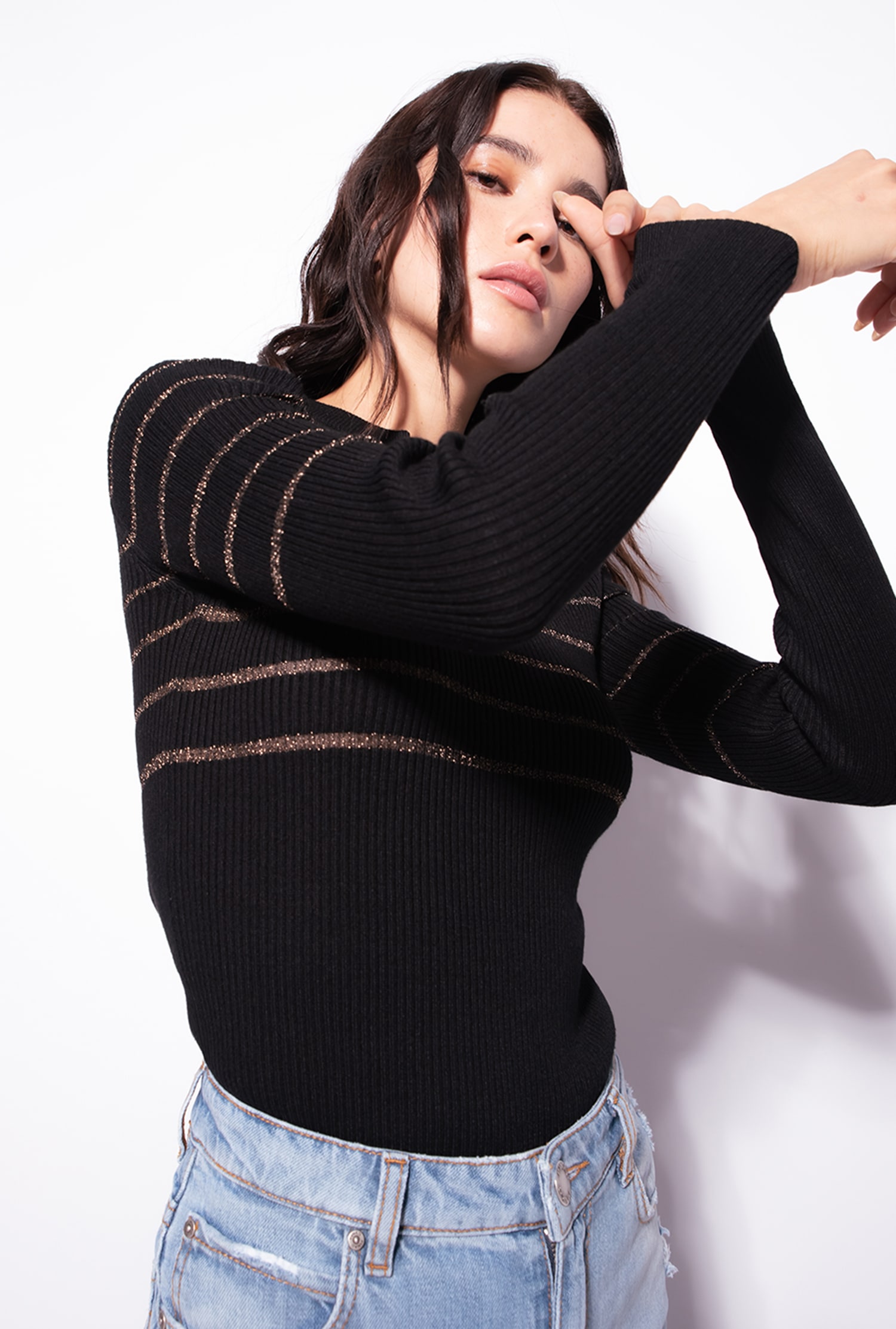 Long-sleeved lurex striped sweater