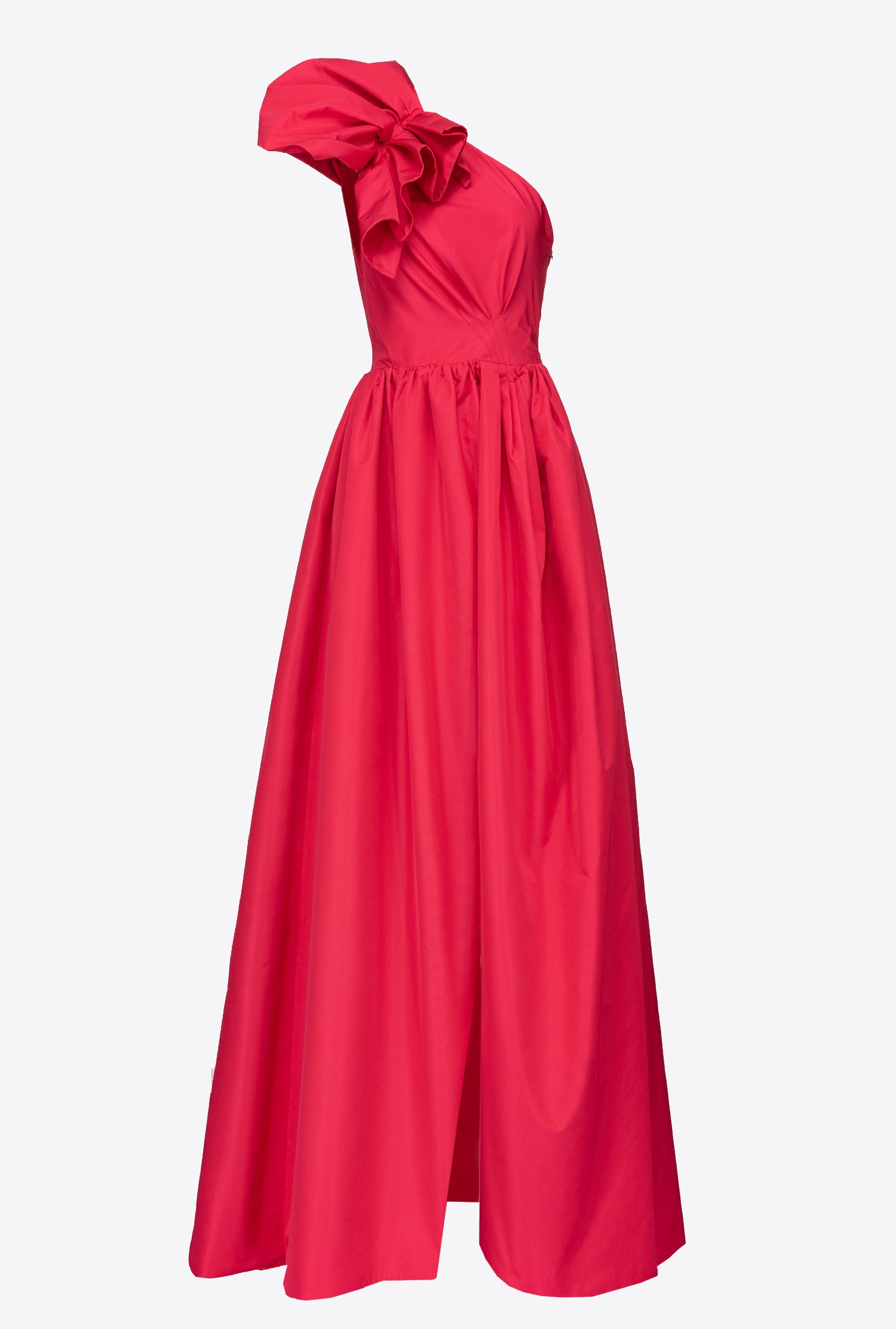 Long one-shoulder taffeta dress