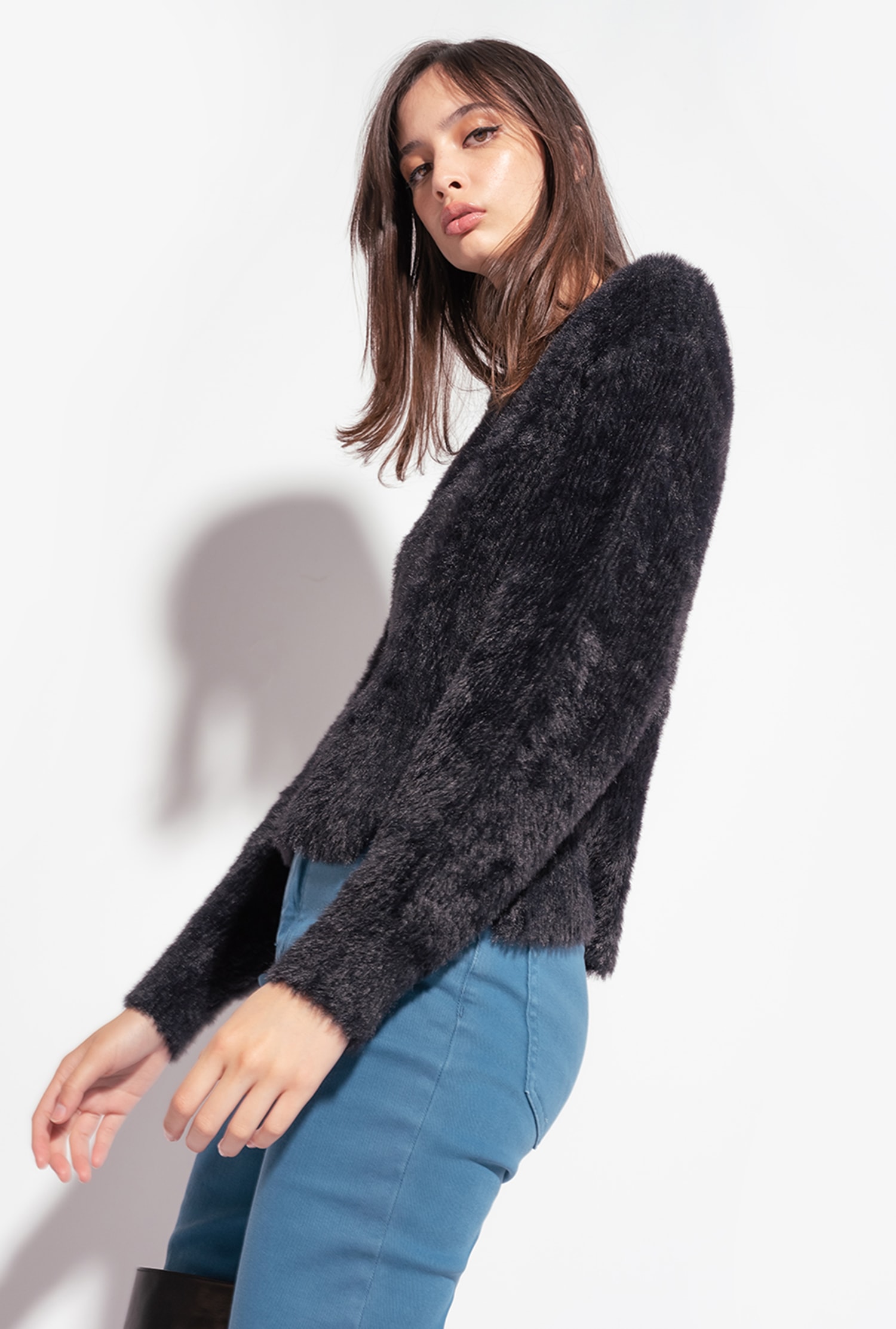 Ribbed teddy-effect pullover