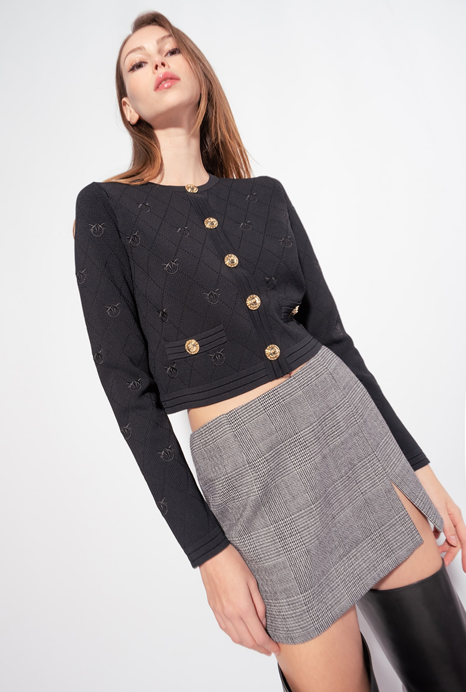 Cropped jacquard Love Birds cardigan
