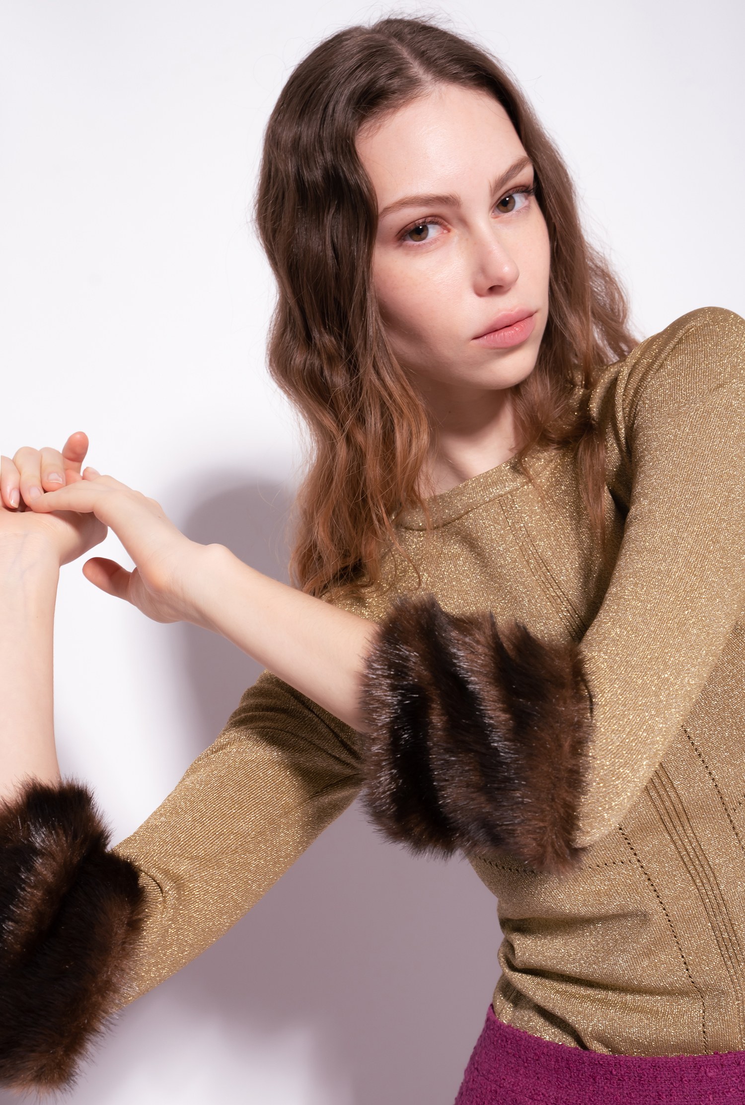 Sweater with faux fur cuffs
