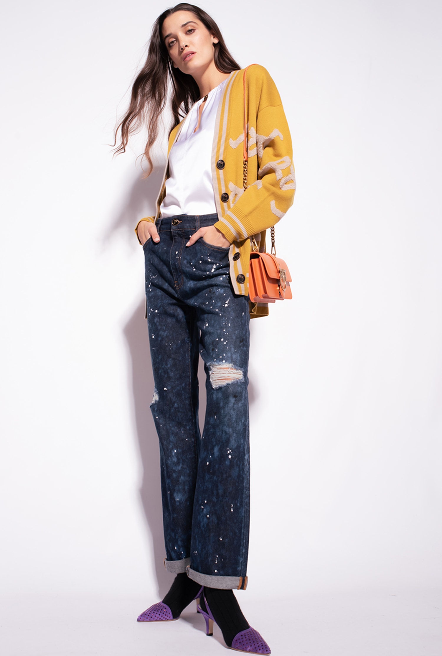 Long-sleeved stretch satin blouse