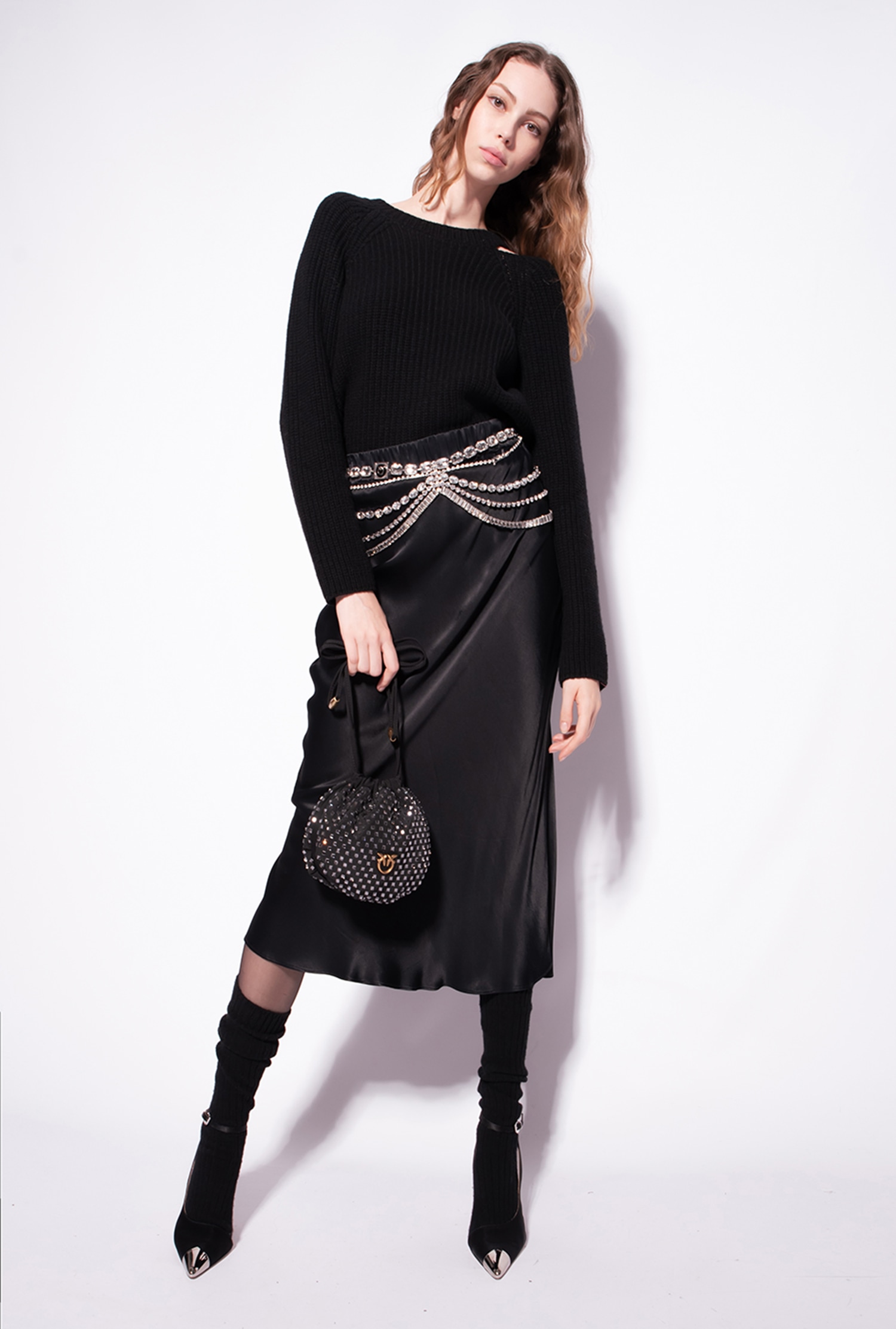 Satin skirt with jewel belt