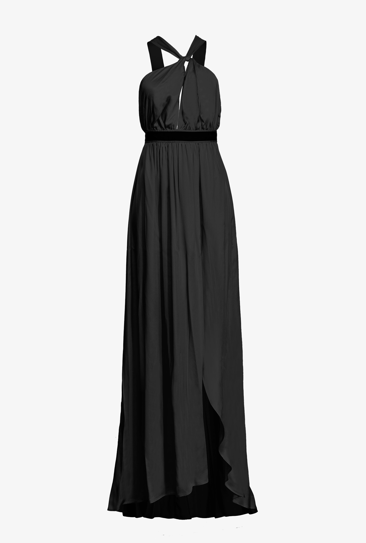 Long, one-shoulder satin dress