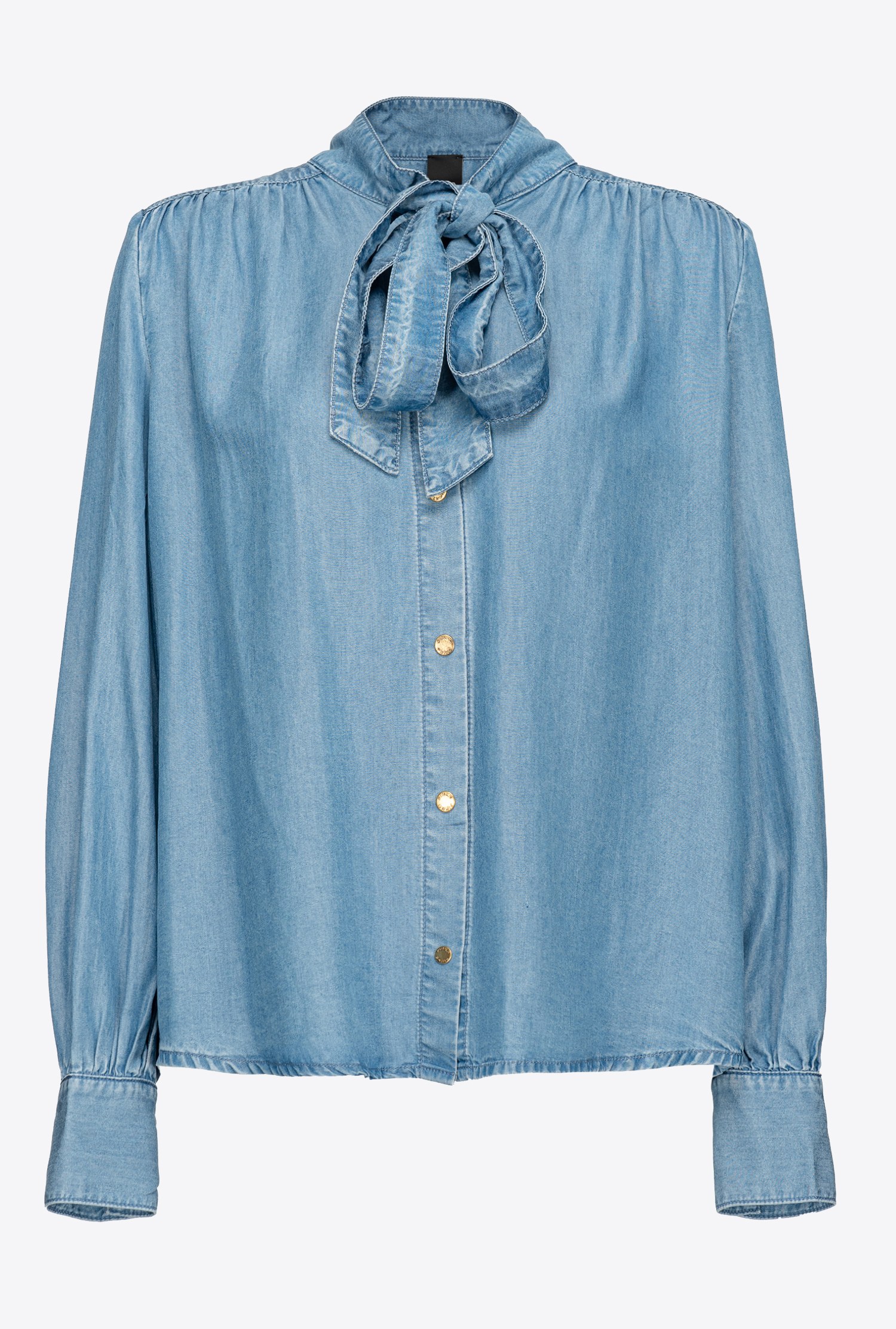 Light denim pussy-bow shirt