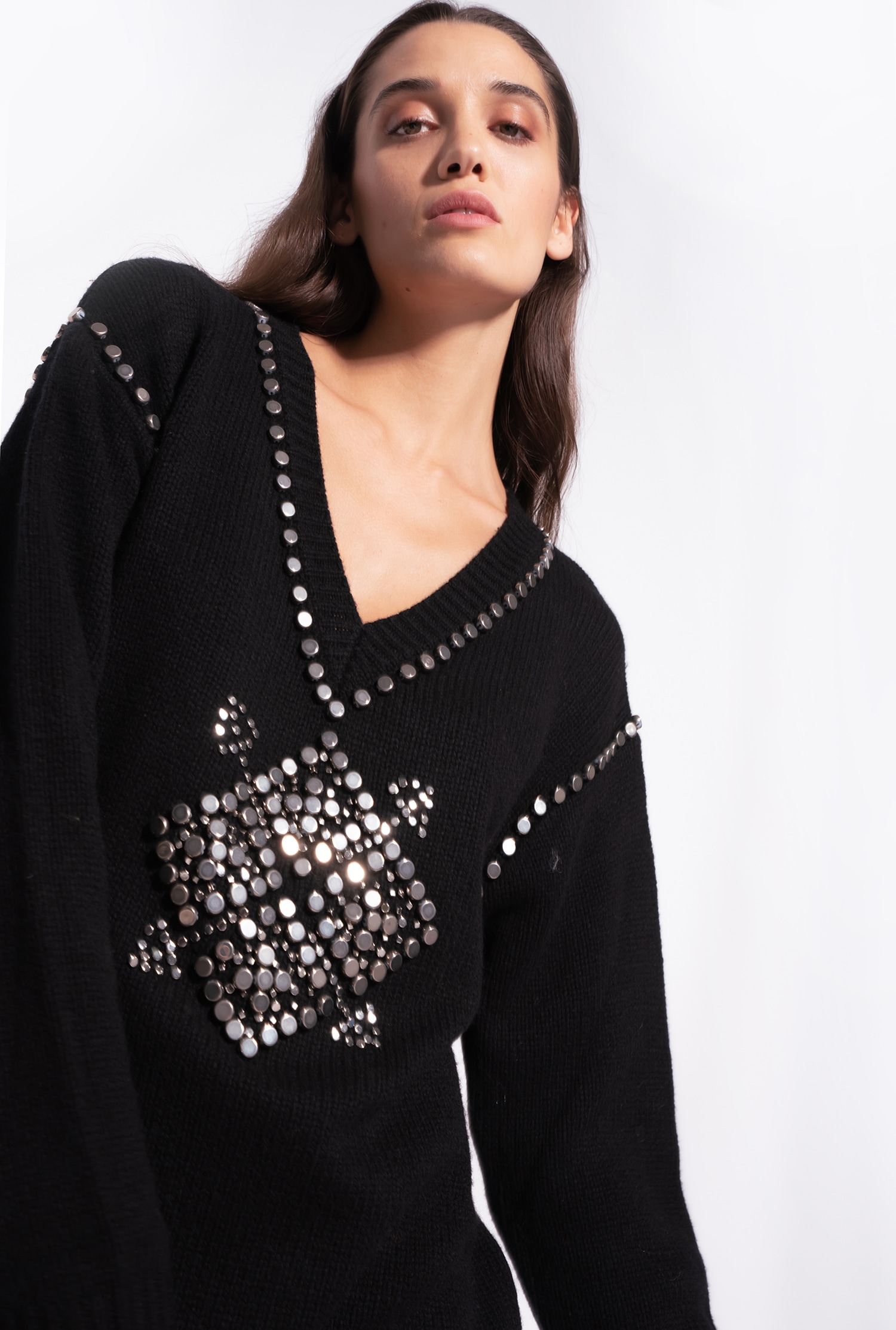 Knit dress with metal embellishment