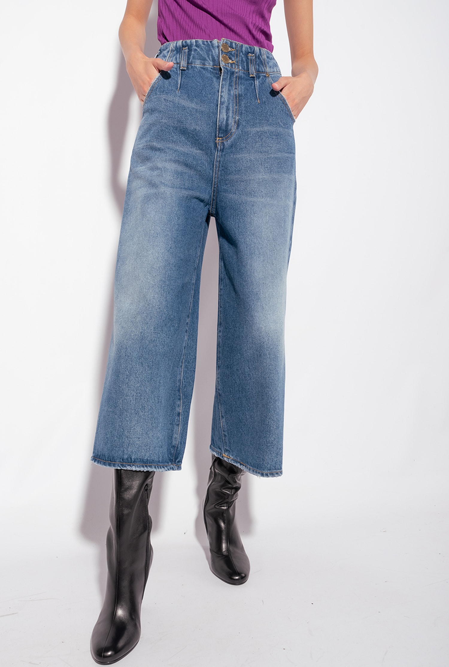 Cropped wide-leg jeans in authentic denim