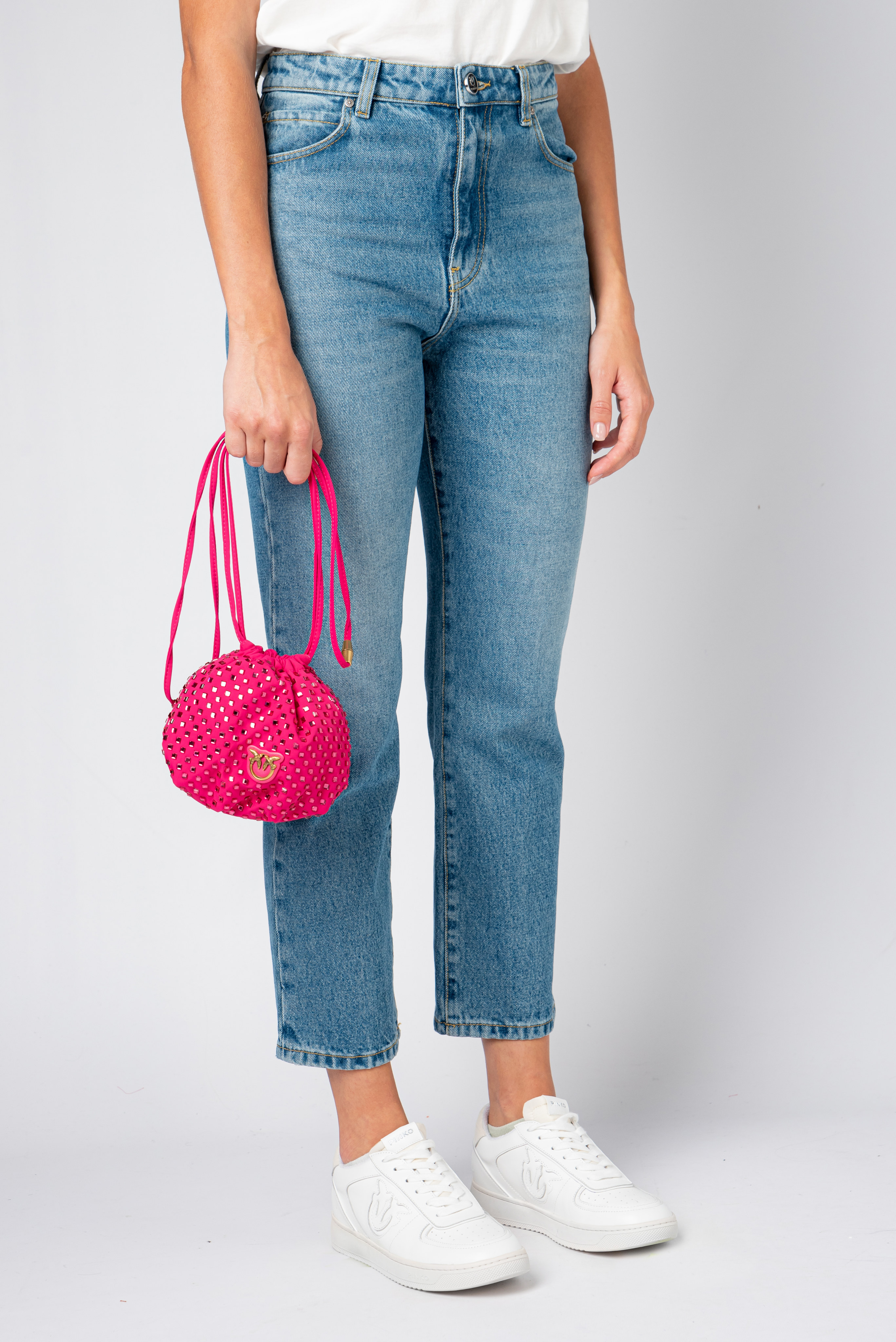 Satin mini bag with rhinestones all over