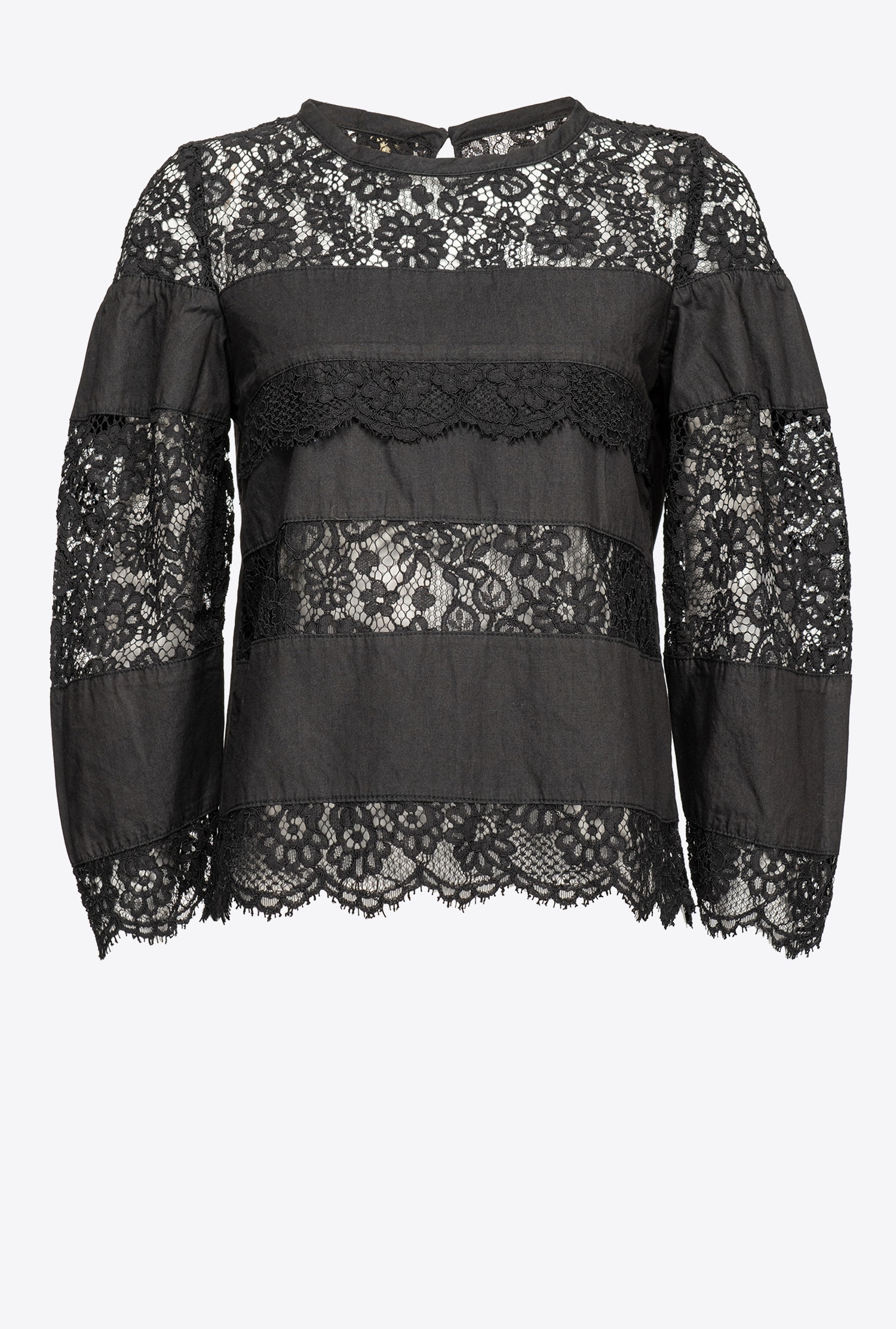 Black denim and lace blouse