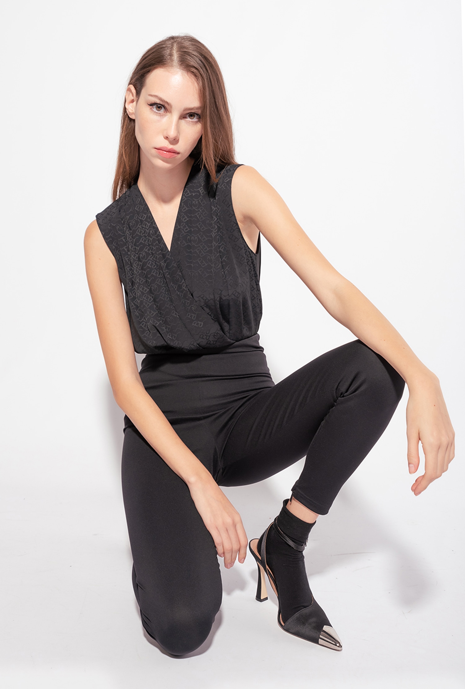 INES 12 CREPE DE CHINE BODYSUIT WITH JACQUARD LOGO