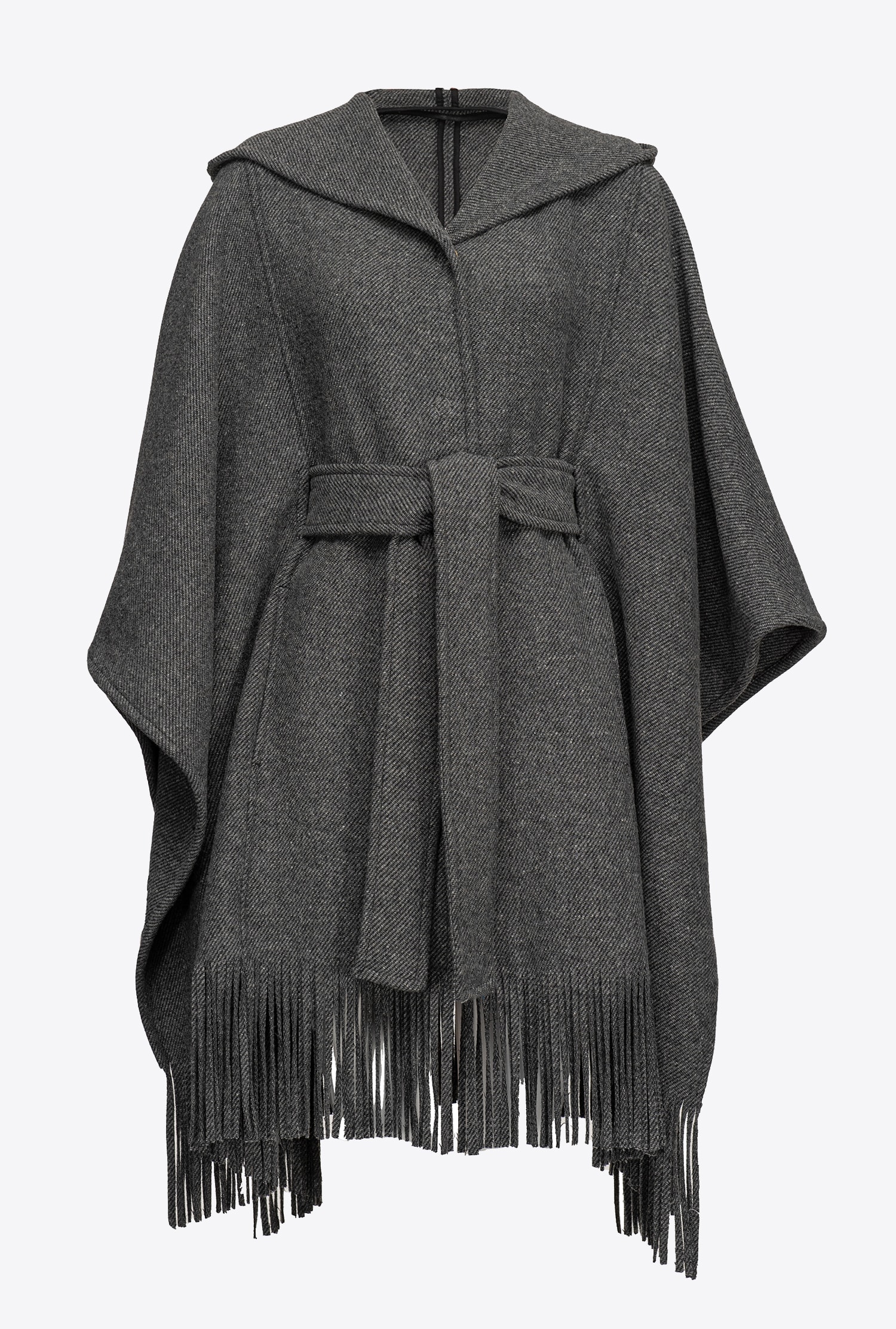 Hooded cape with fringing