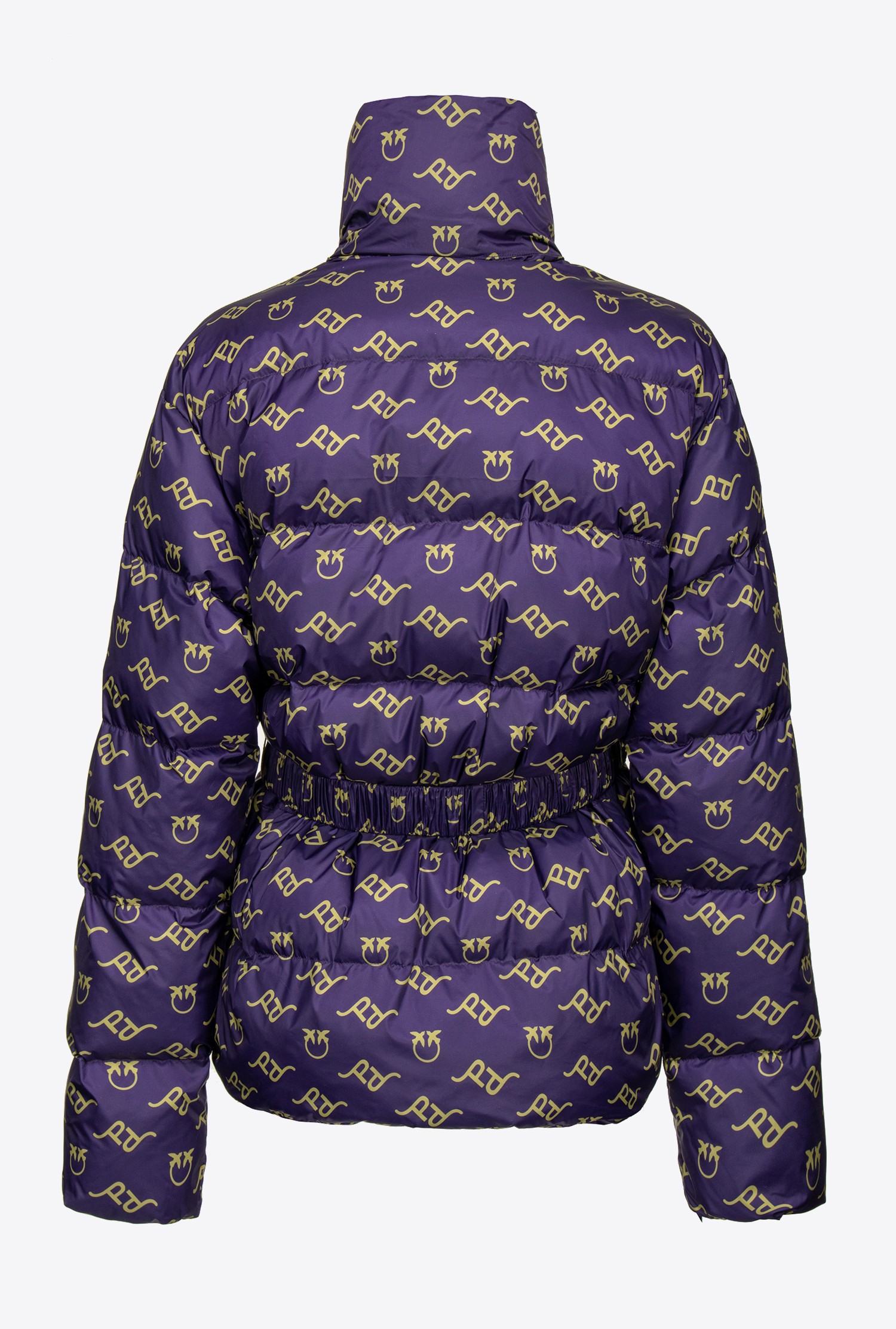 Logo print down jacket with belt