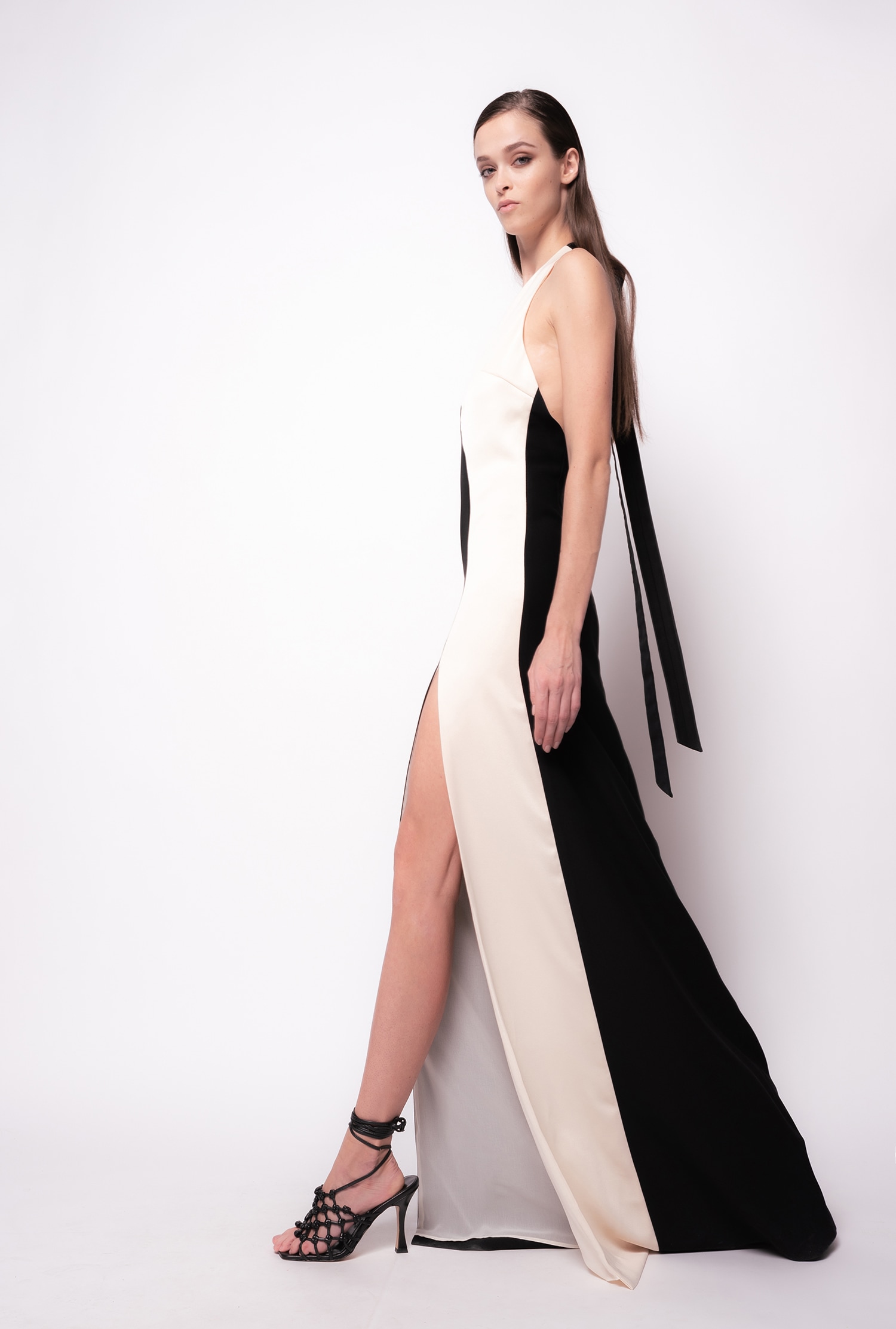 Long two-tone satin dress