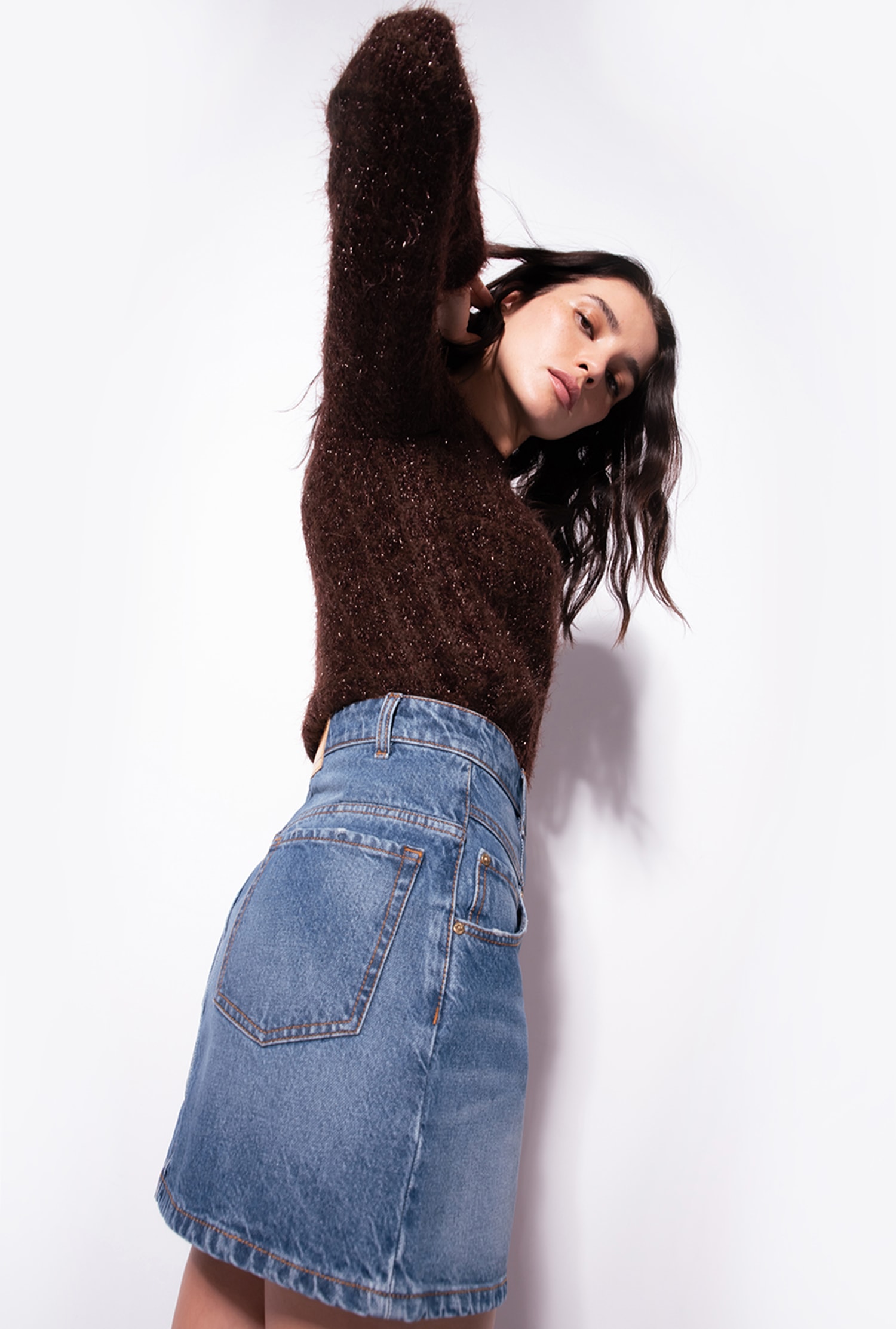 Denim mini skirt with jewel buttons