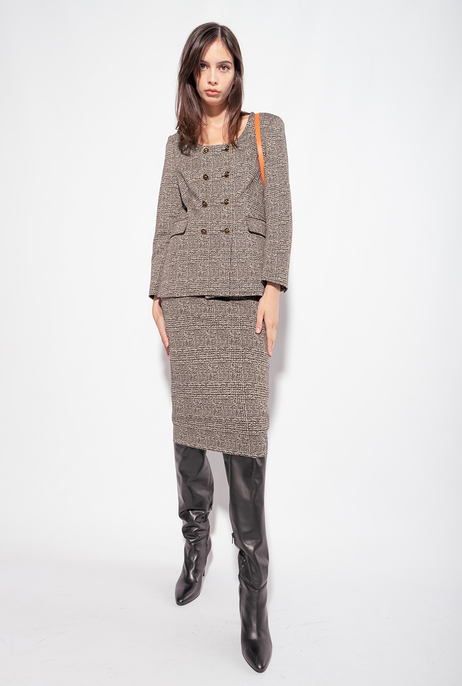 Feminine double-breasted check jacket