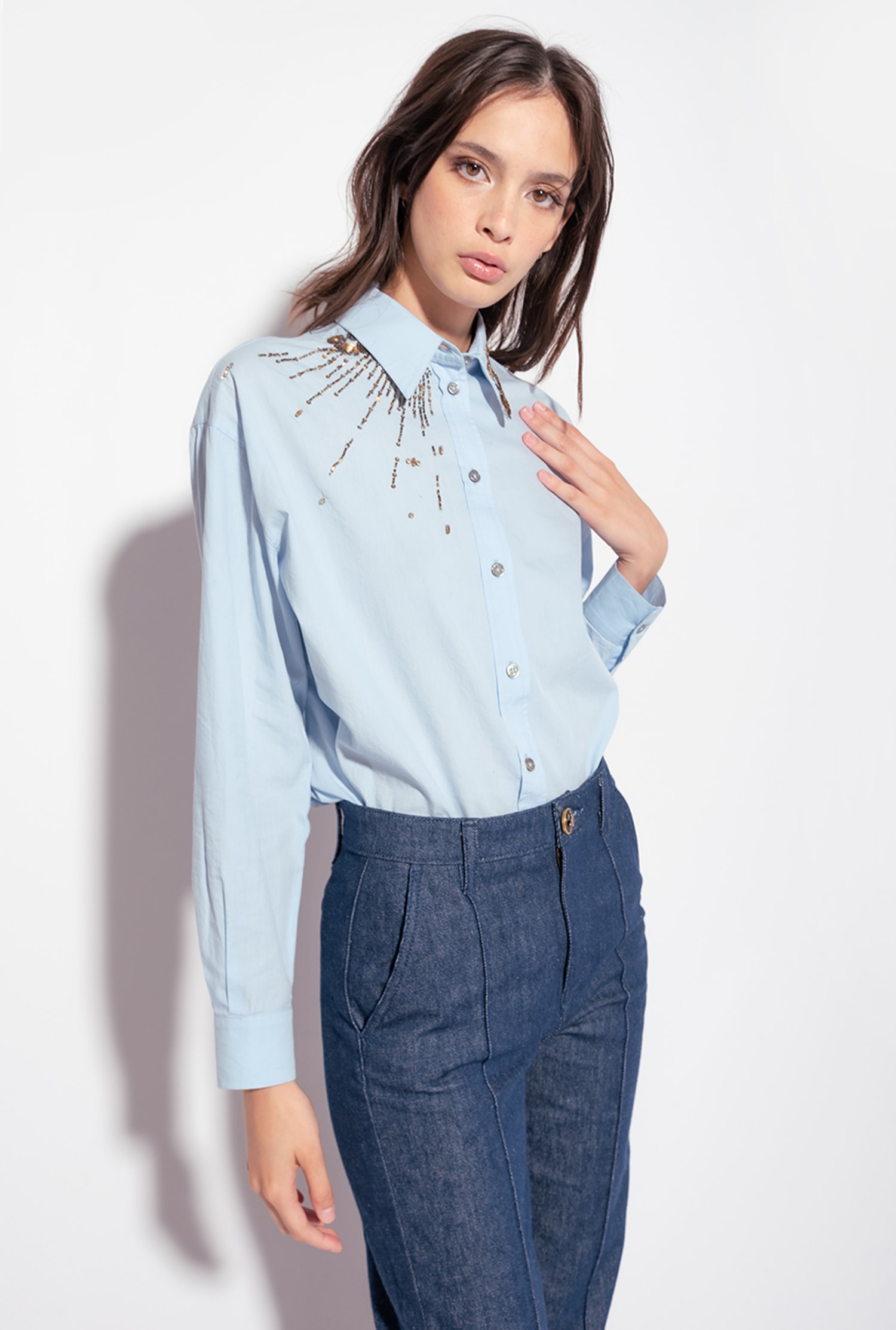Poplin shirt with embroidery