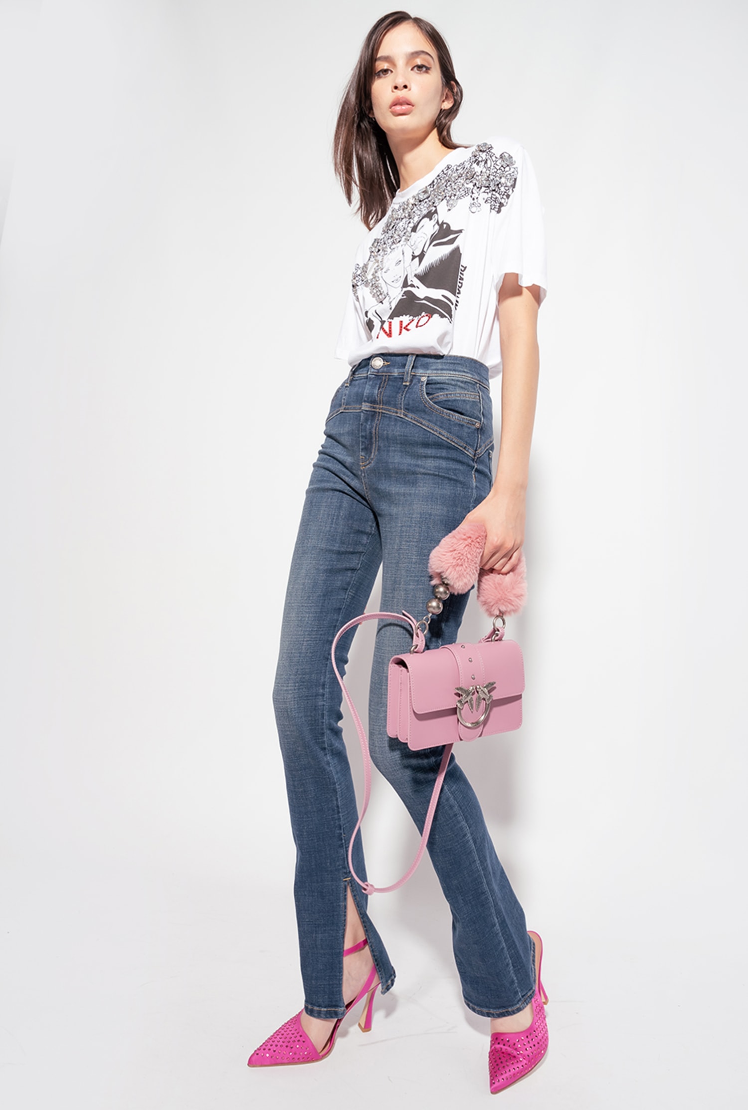 Bejewelled PINKO Diabolik T-shirt