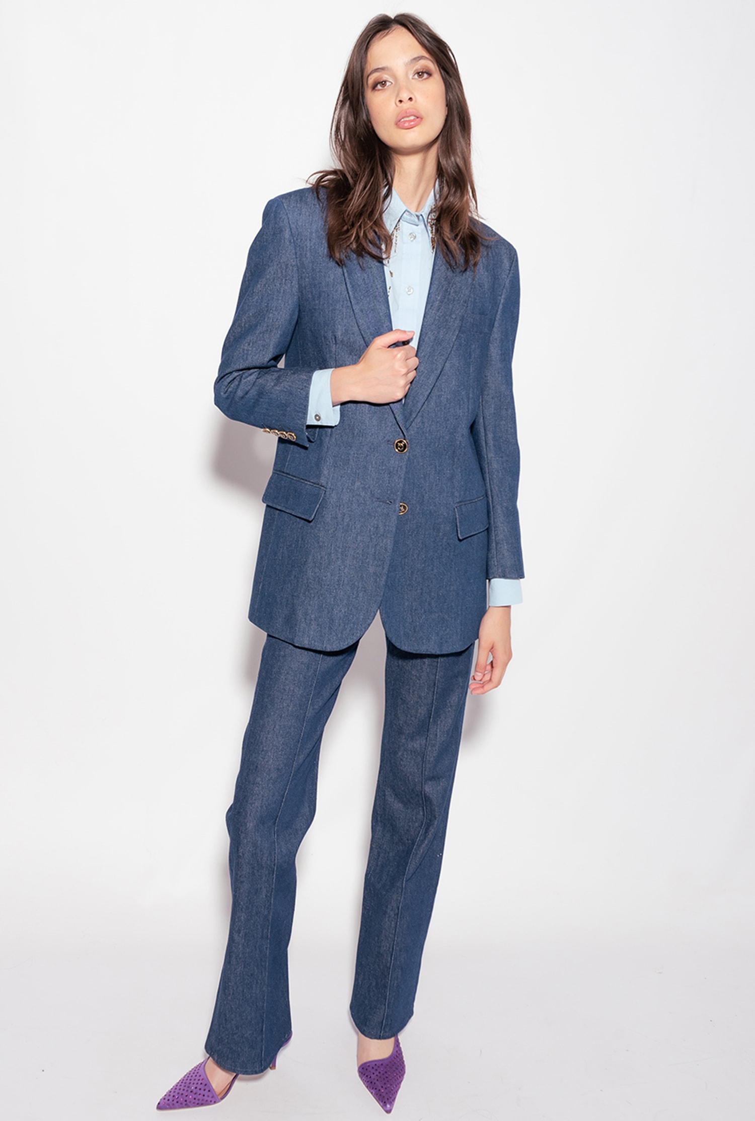 Flat-wash denim blazer