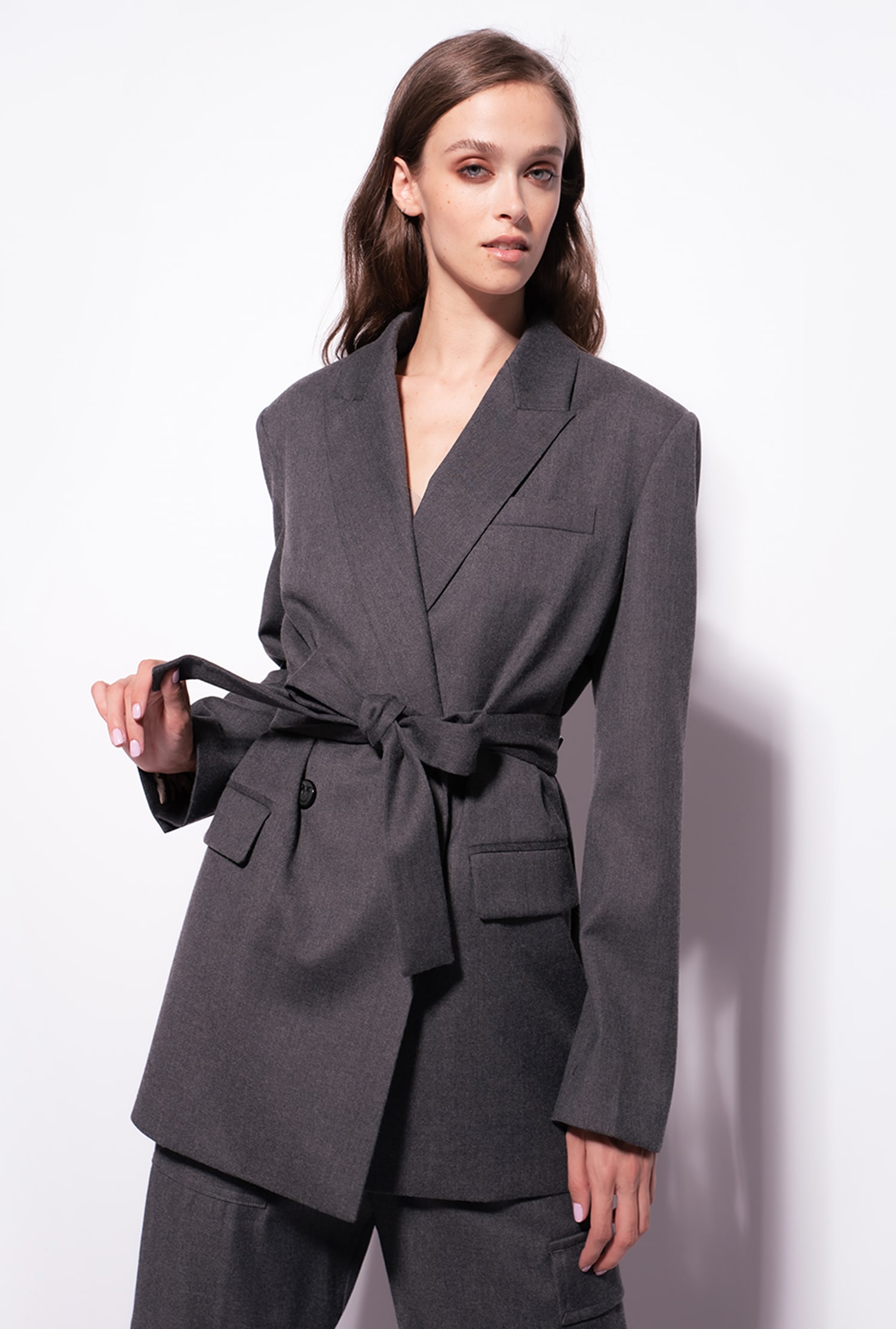 Flannel blazer with belt