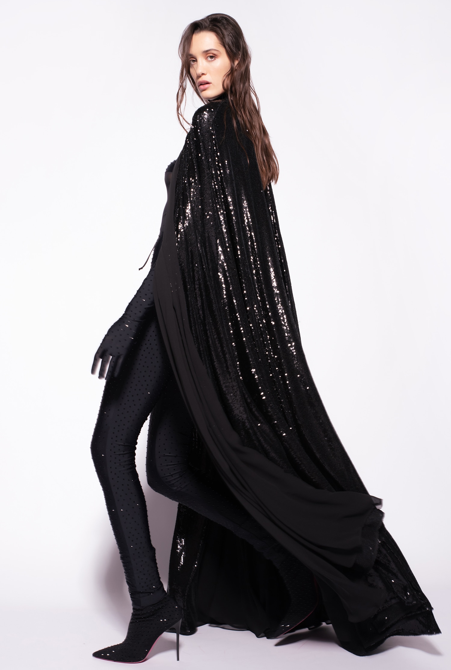 Long cape with sequins all over