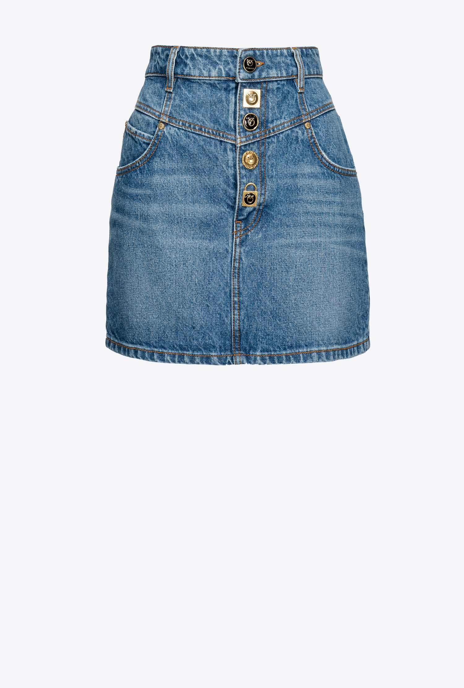 Denim mini skirt with jewel buttons