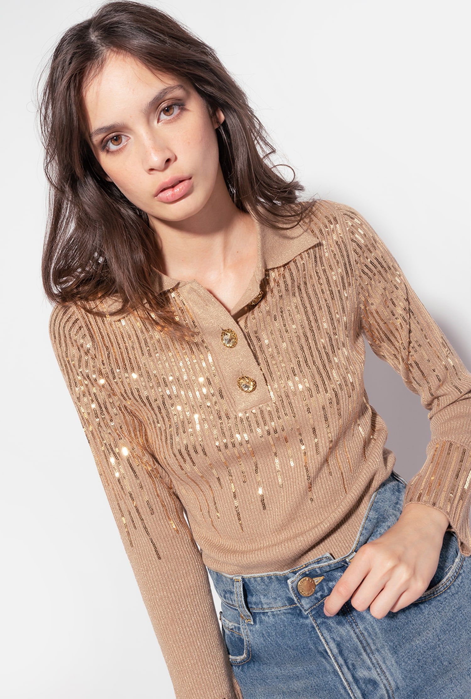 Rib-knit sweater with sequins