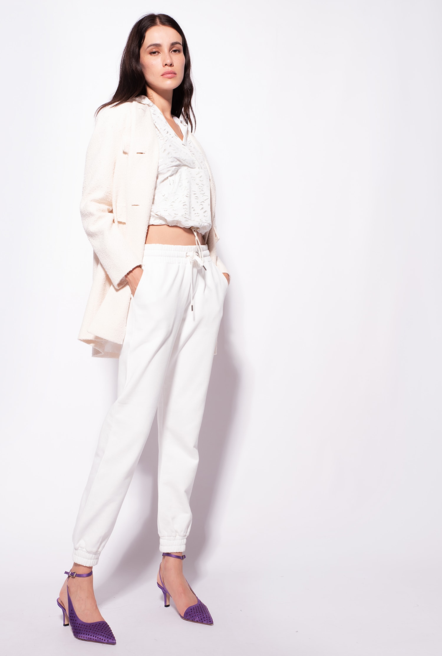 Chenille sweatshirt with laminated spots