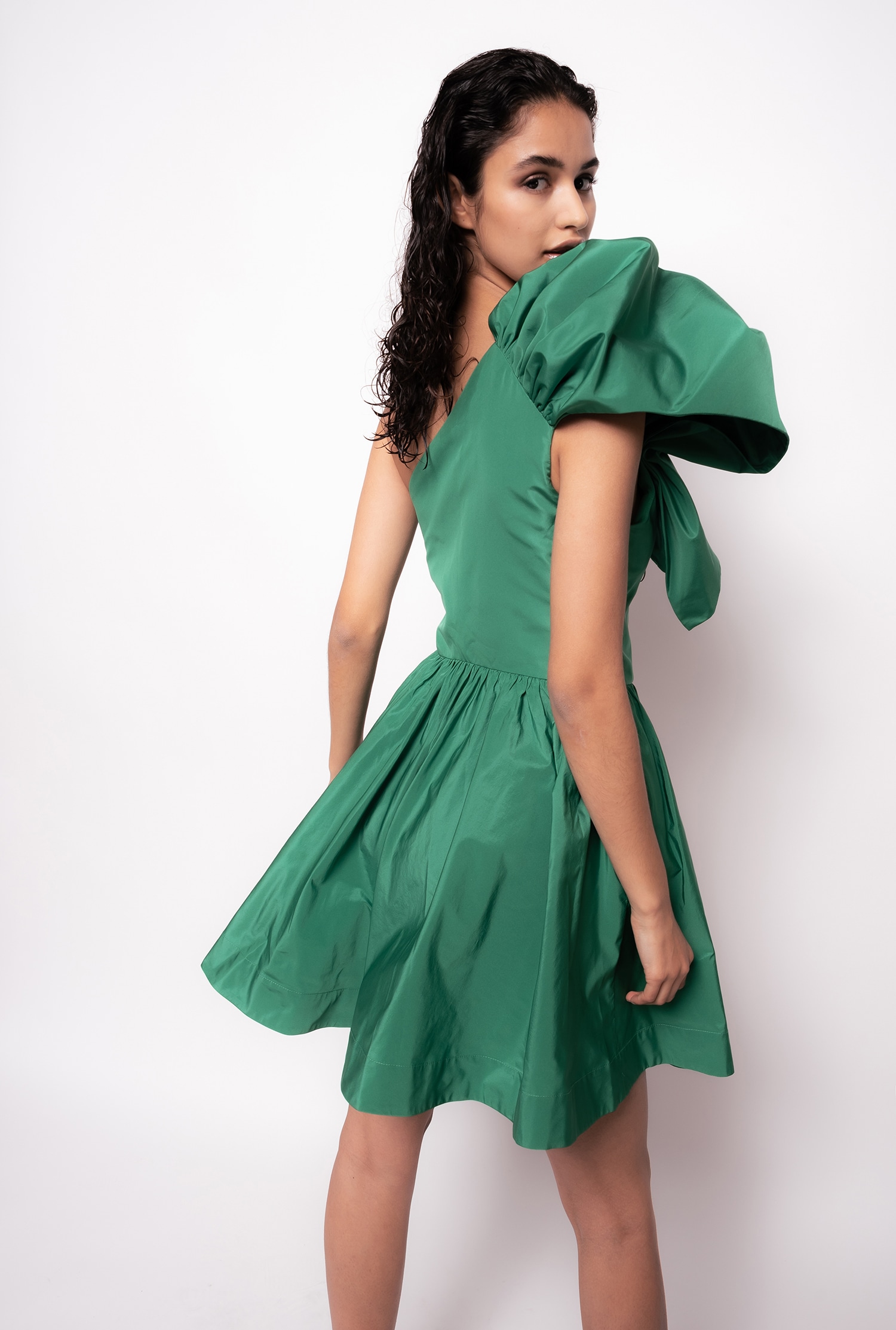 One-shoulder taffeta mini dress