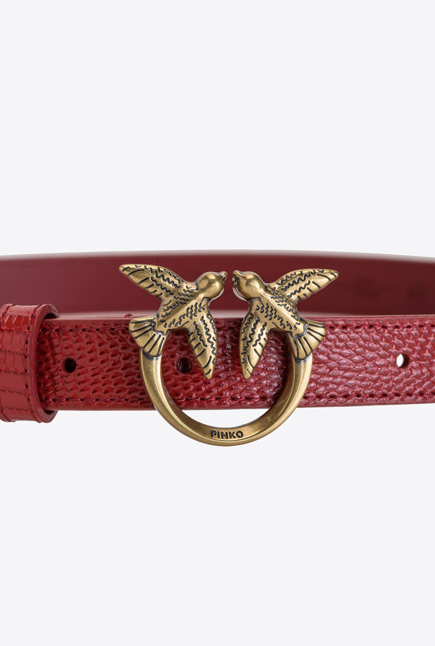 Love Birds thin leather belt with lizard print